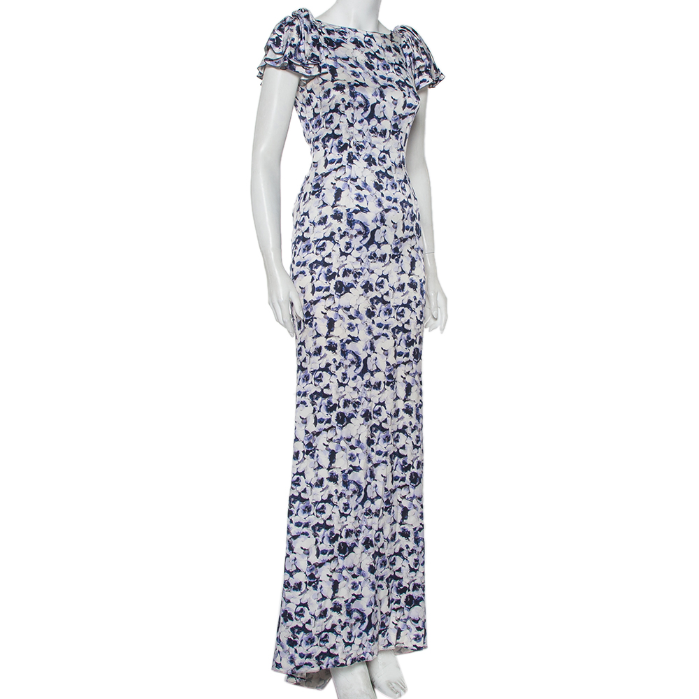 

CH Carolina Herrera Blue Floral Printed Silk Maxi Dress
