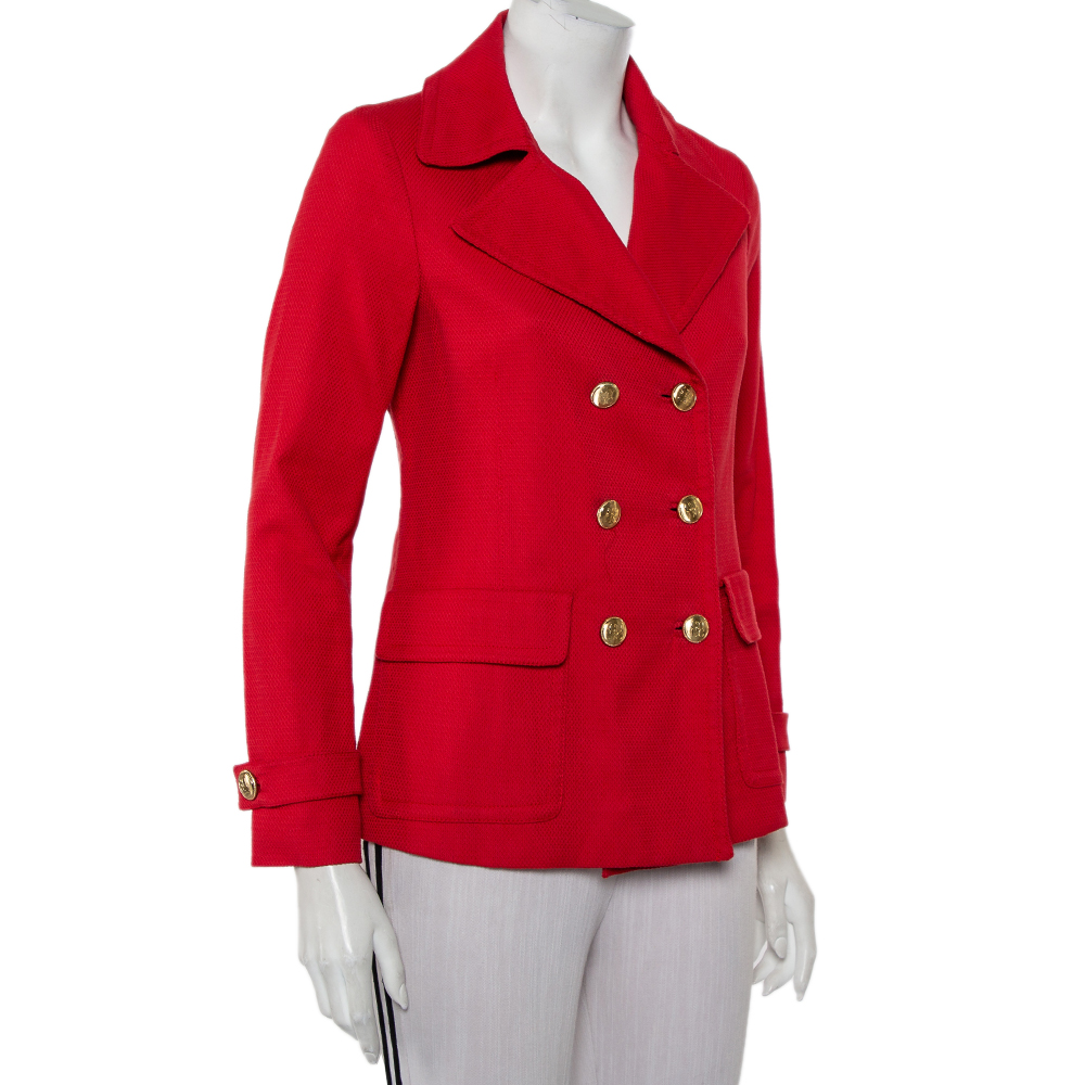 

CH Carolina Herrera Red Textured Cotton Double Breasted Blazer