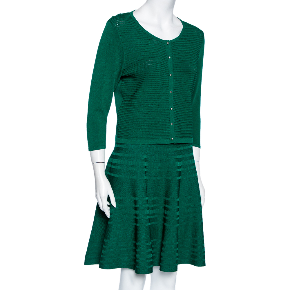 

CH Carolina Herrera Green Knit Button Front Top & Skirt Set