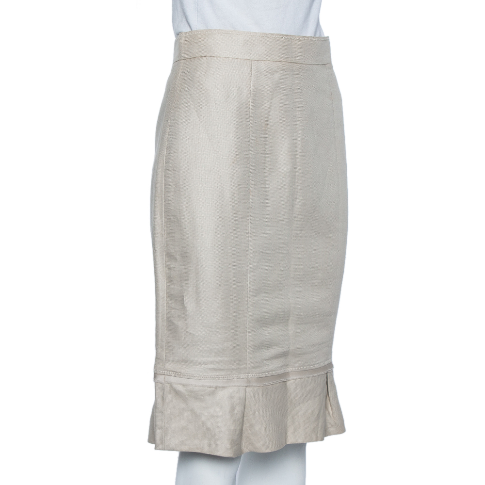 

CH Carolina Herrera Beige Wool Flared Hem Skirt