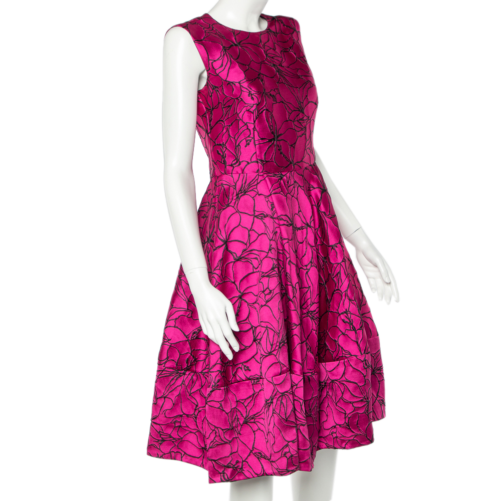 

CH Carolina Herrera Pink Embossed Floral Jacquard Sleeveless Dress