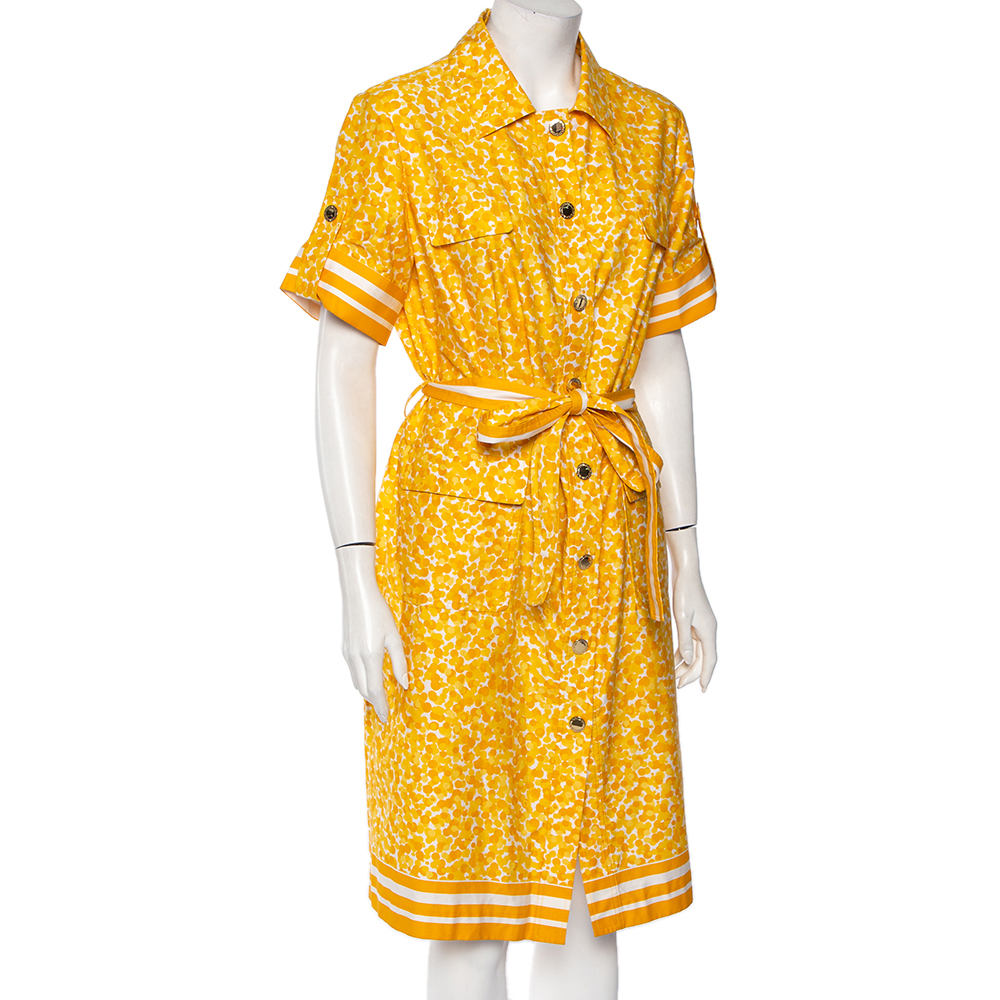 

CH Carolina Herrera Yellow Cotton Abstract Printed Short Sleeve Shirt Dress