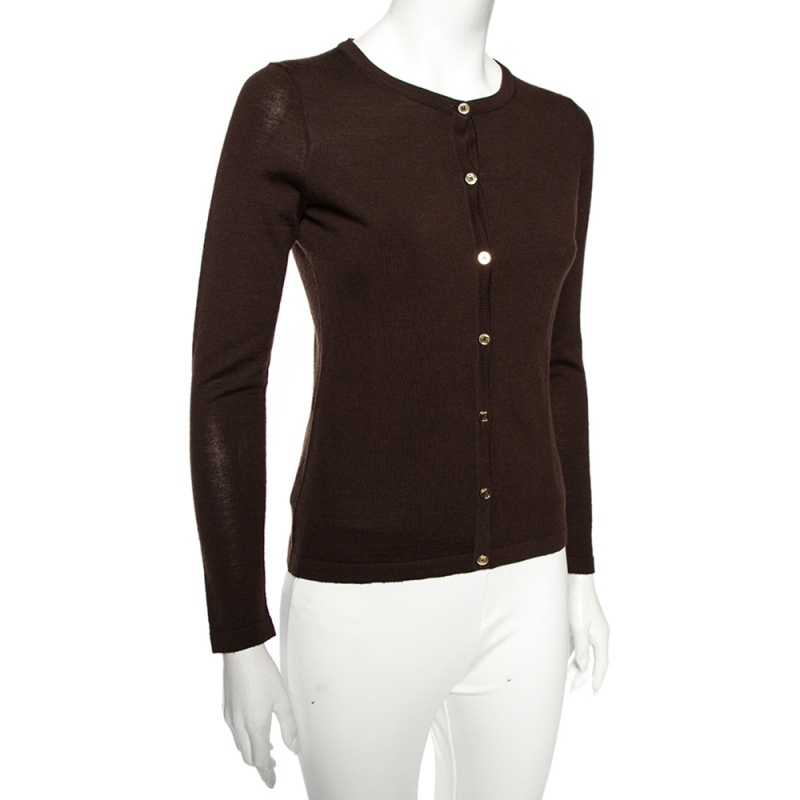 

CH Carolina Herrera Brown Wool Front Button Cardigan