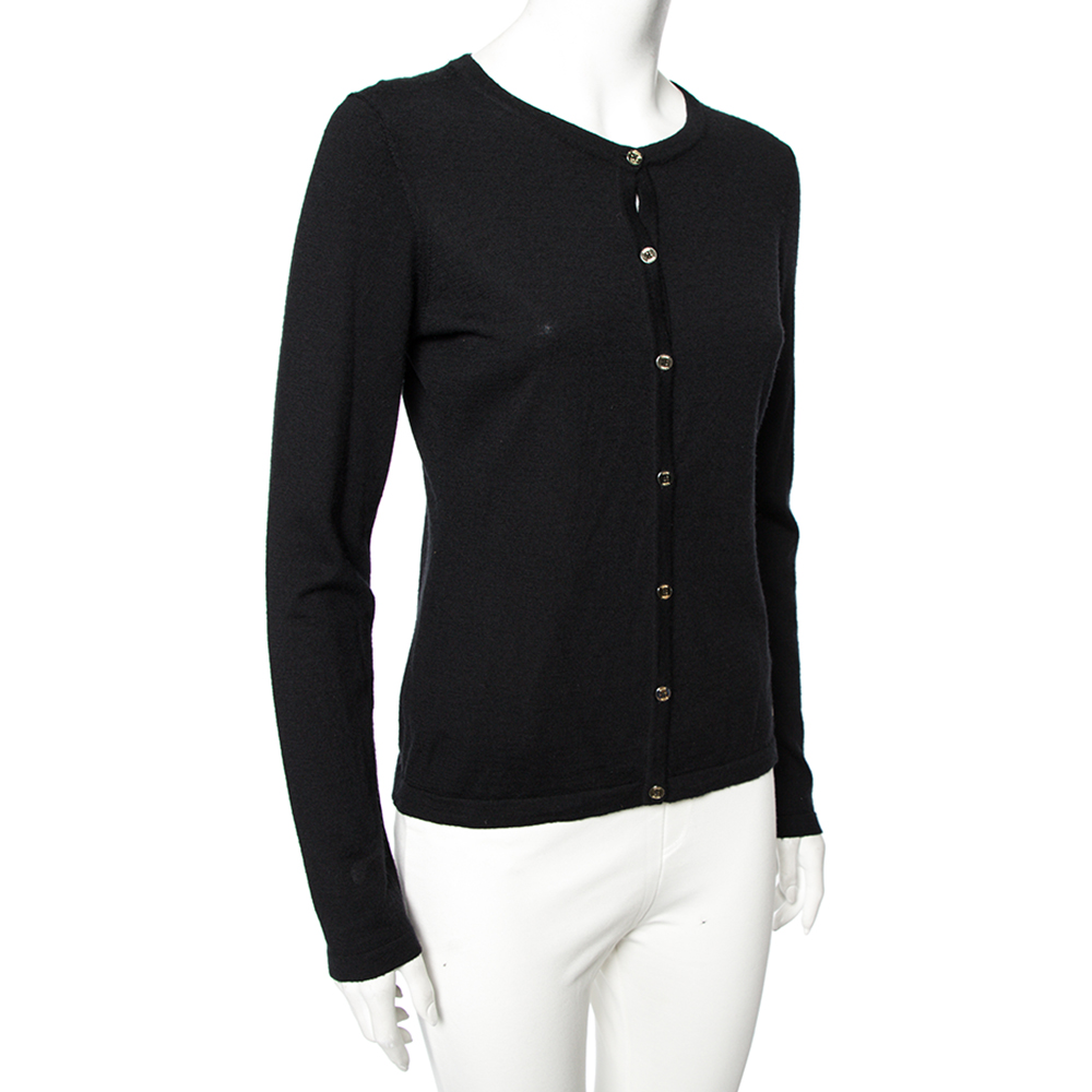 

CH Carolina Herrera Black Wool Front Button Cardigan