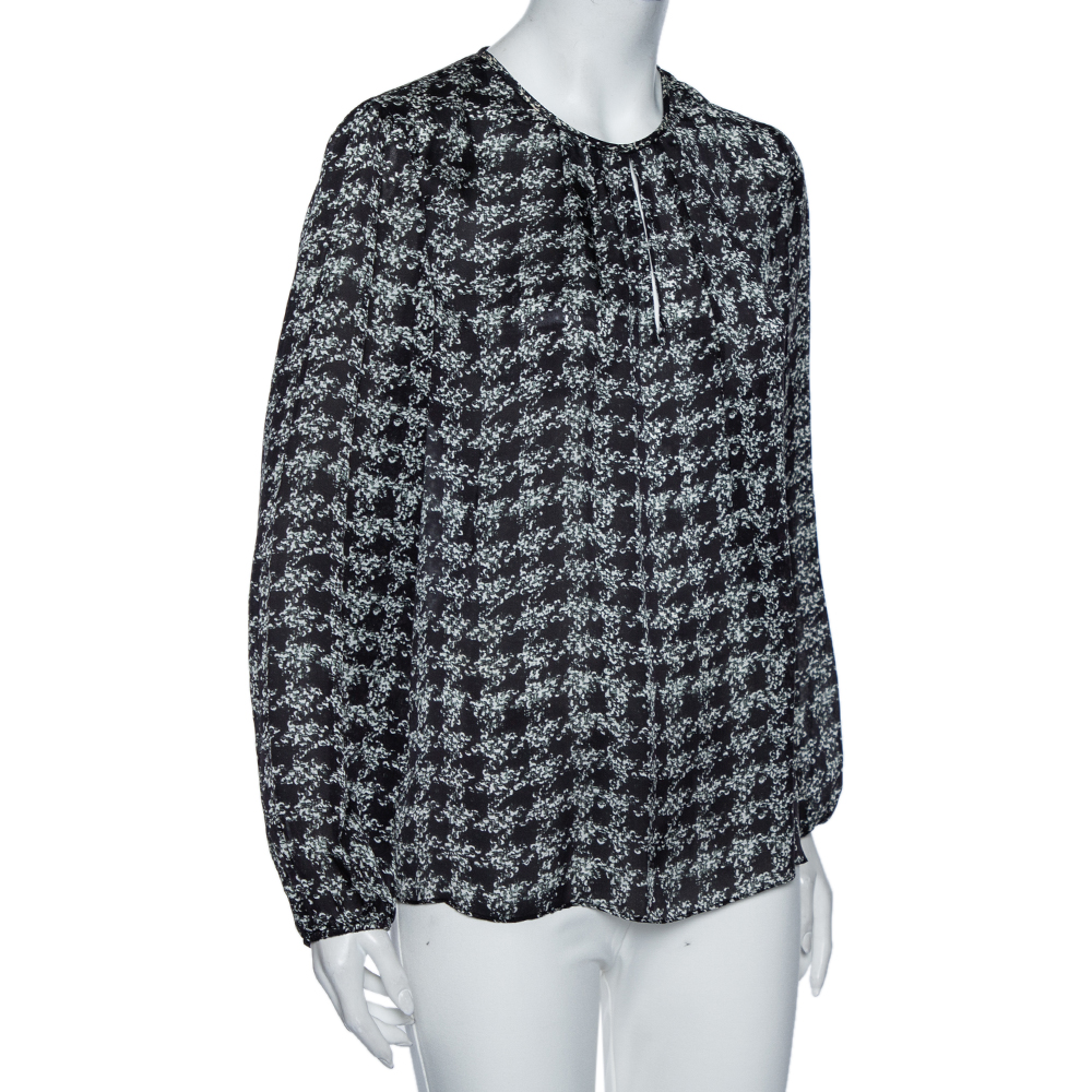 

CH Carolina Herrera Monochrome Geometric Print Silk Blouse, Black