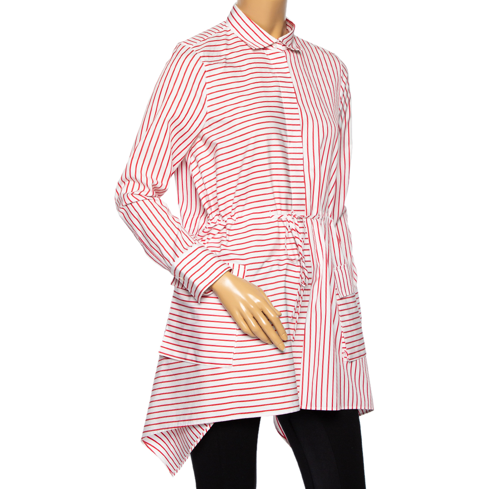 

CH Carolina Herrera Red Striped Cotton Asymmetrical Long Sleeve Shirt