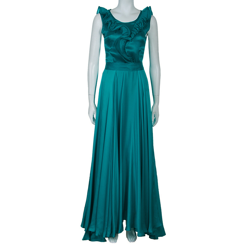 

CH Carolina Herrera Green Ruffle Silk Gown