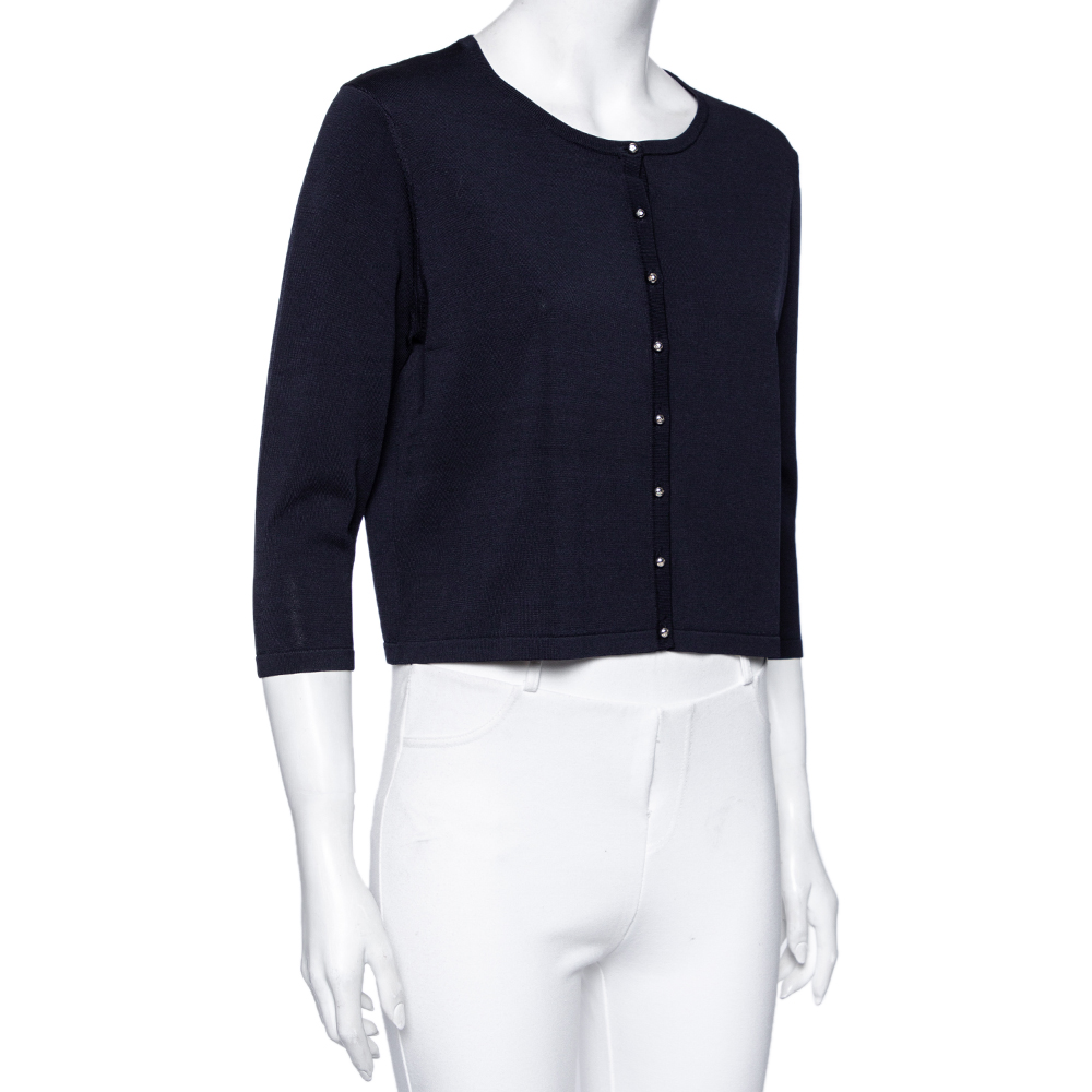 

CH Carolina Herrera Navy Blue Knit Button Front Cardigan