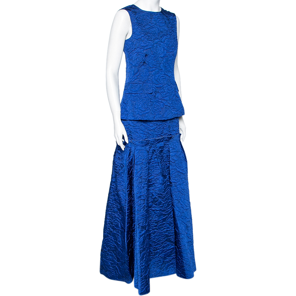 

CH Carolina Herrera Royal Blue Textured Jacquard Maxi Skirt & Sleeveless Top Set