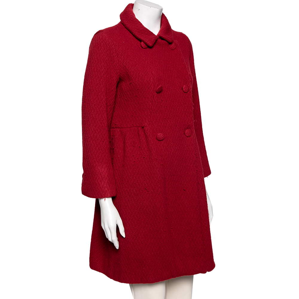 

CH Carolina Herrera Red Patterned Wool Double Breasted Coat