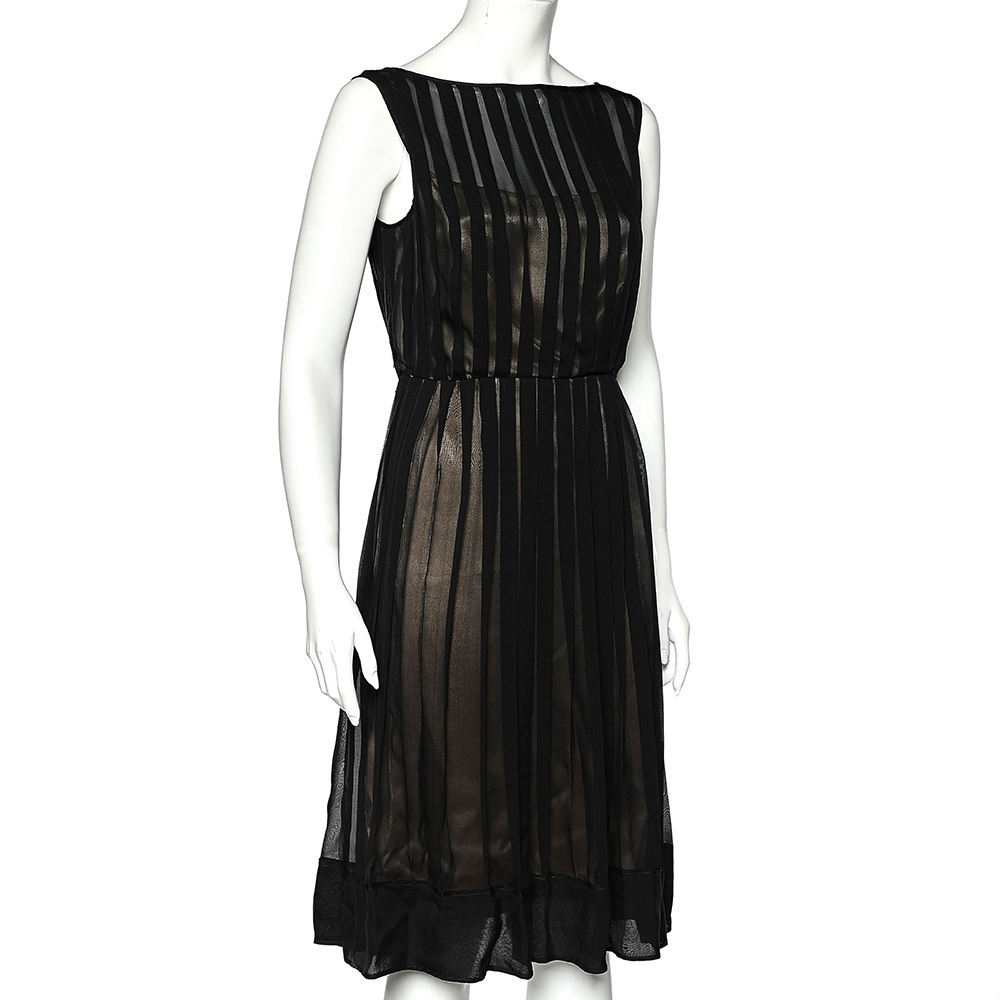 

CH Carolina Herrera Black Pleated Chiffon Sleeveless Dress