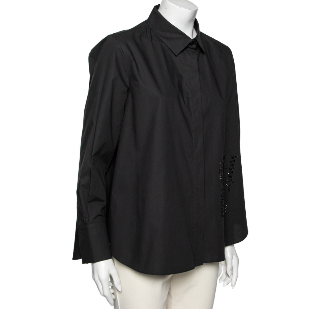 

CH Carolina Herrera Black Cotton CH Crystal Embellished Shirt