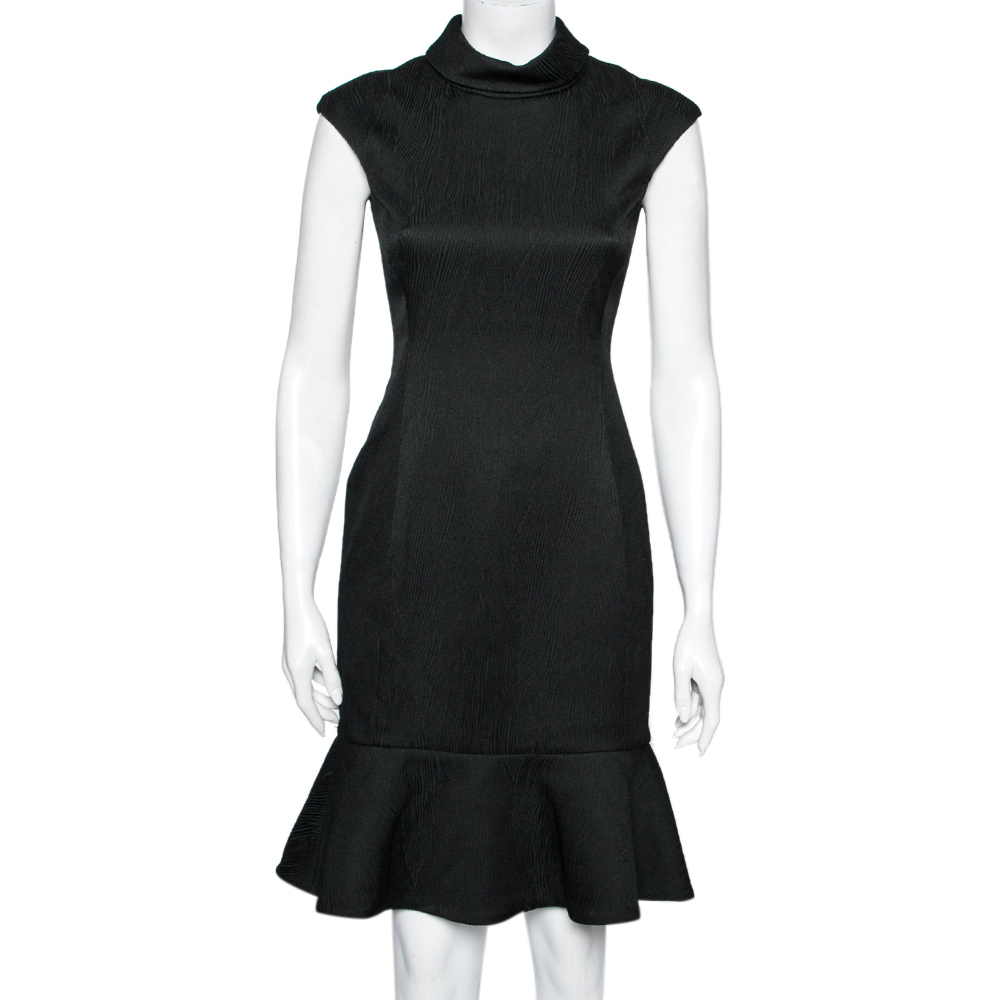 

CH Carolina Herrera Black Textured Knit Flared Hem Dress S