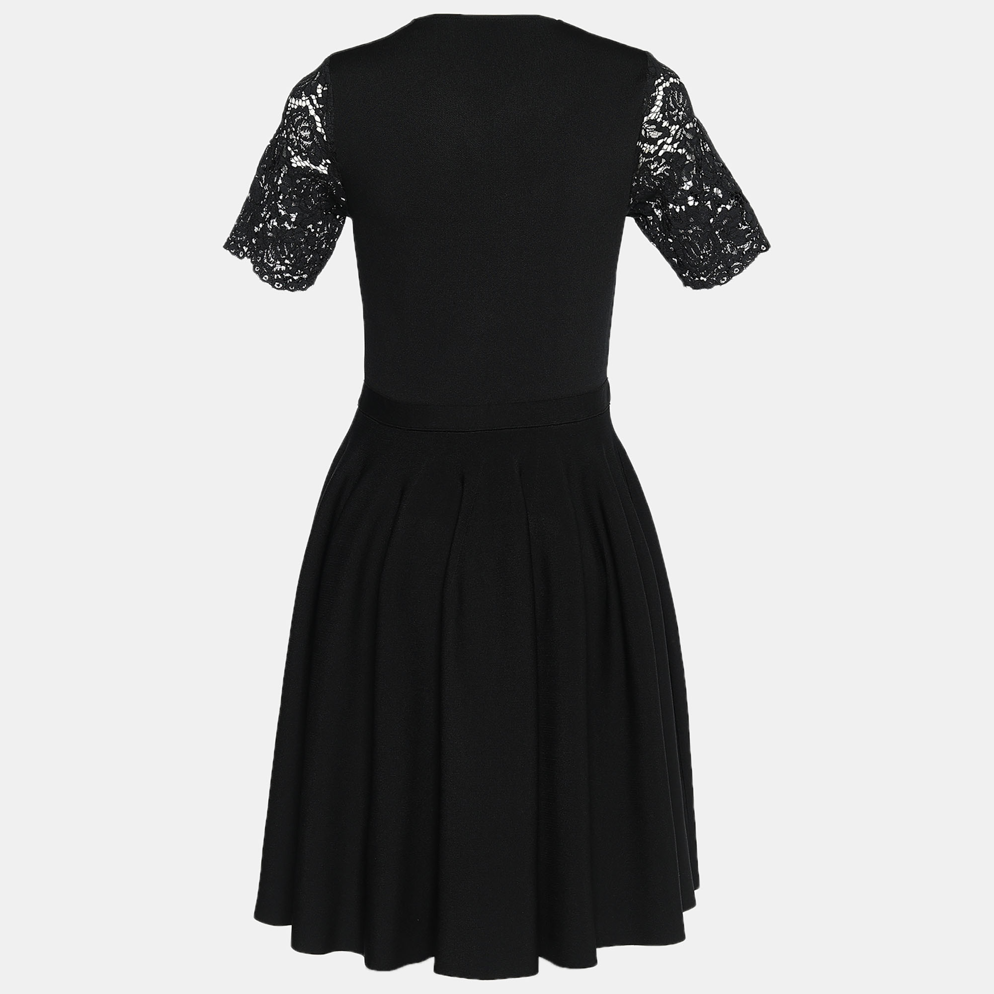 

CH Carolina Herrera Black Knit & Lace Inset Bow Detail Dress