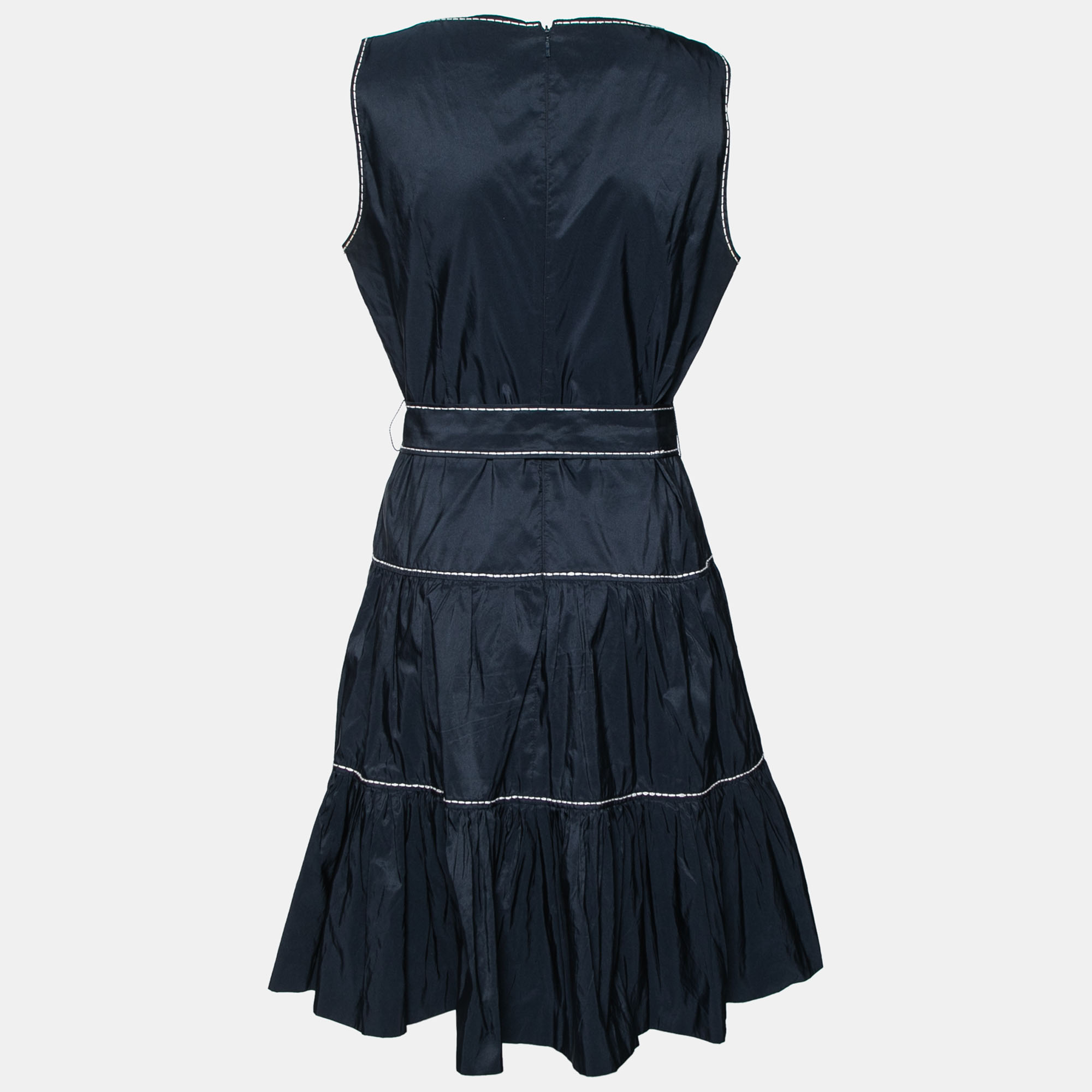 

CH Carolina Herrera Navy Blue Belted Tiered Dress