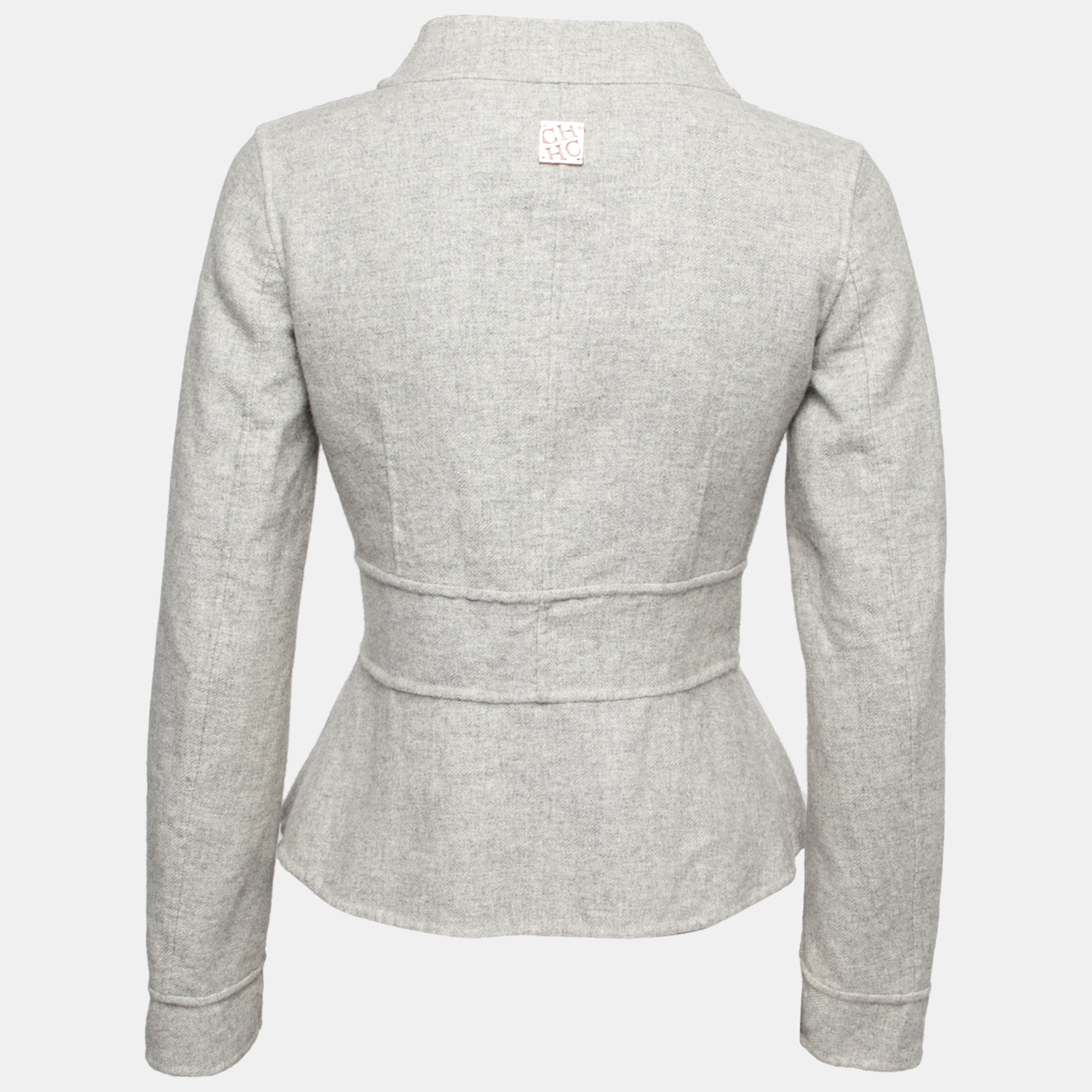 

CH Carolina Herrera Grey Wool Button Front Belted Blazer