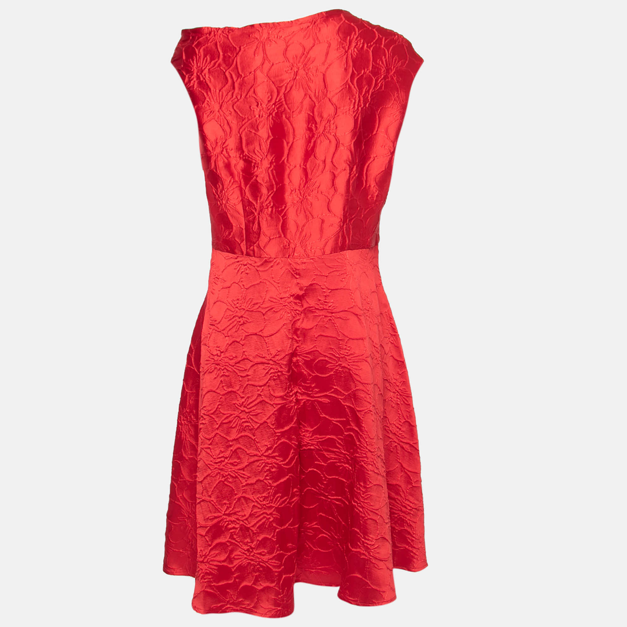 

CH Carolina Herrera Red Floral Jacquard Sleeveless Flared Dress