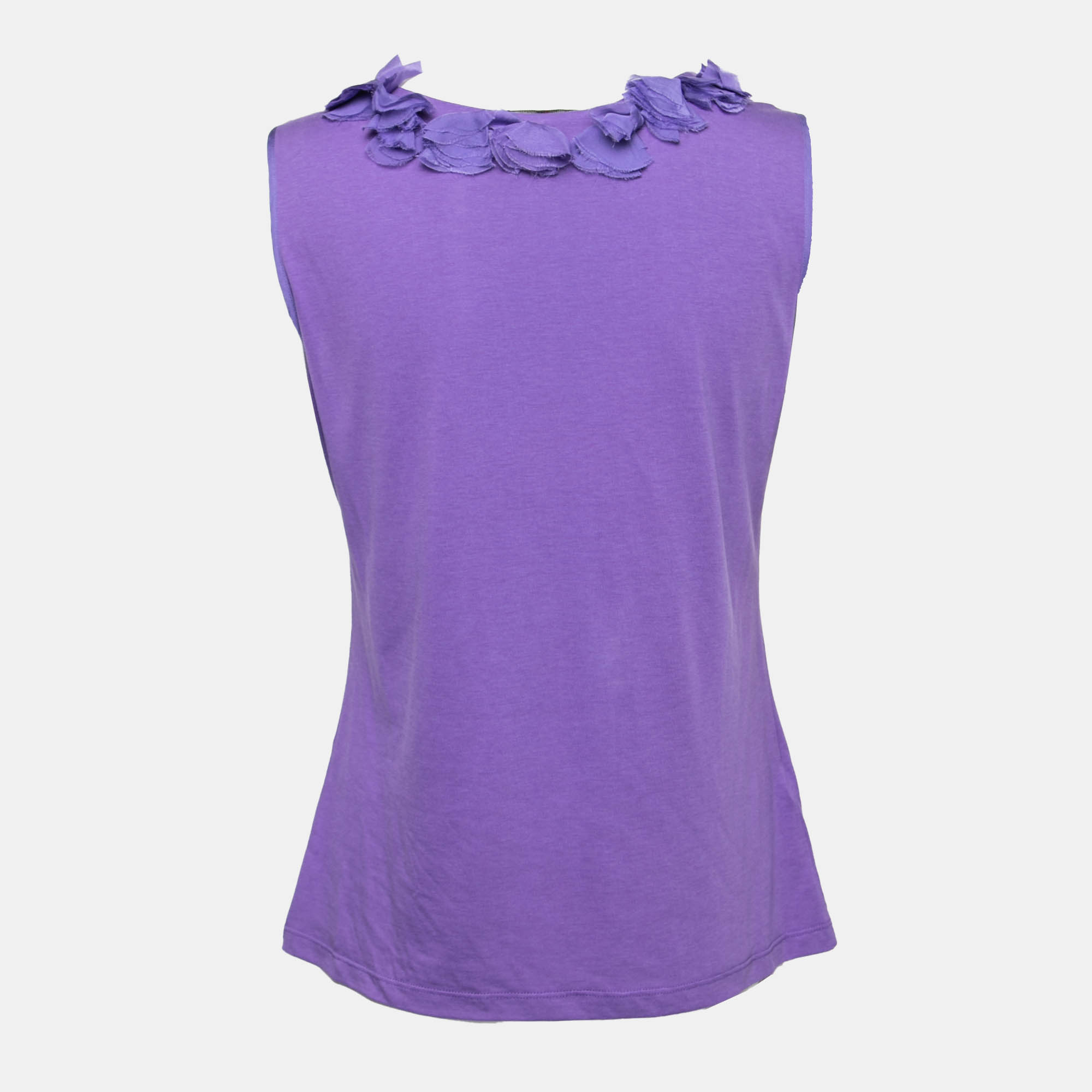 

CH Carolina Herrera Purple Jersey Ruffled Neck Sleeveless Top