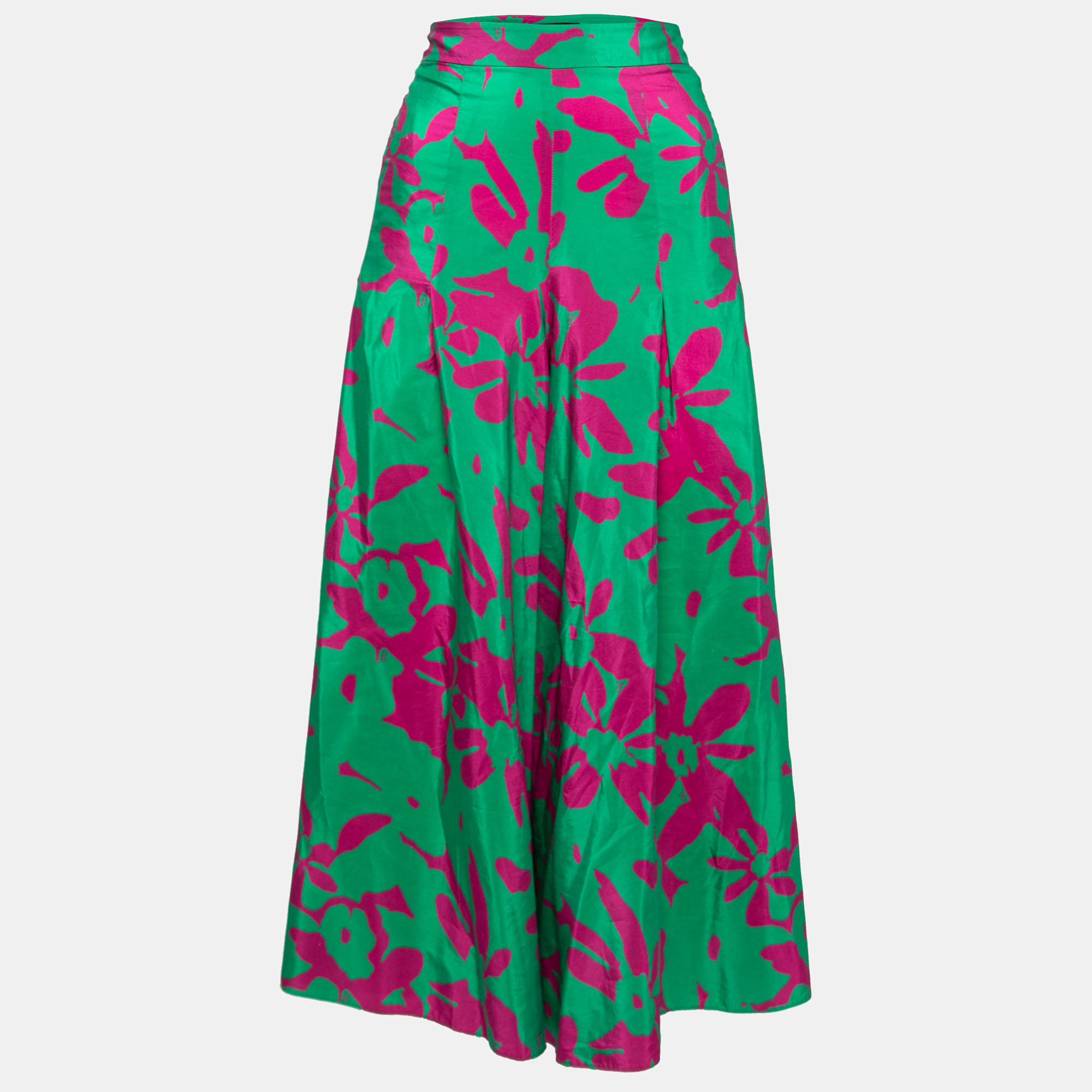 

CH Carolina Herrera Green & Purple Printed Silk & Cotton Wide Leg Pants