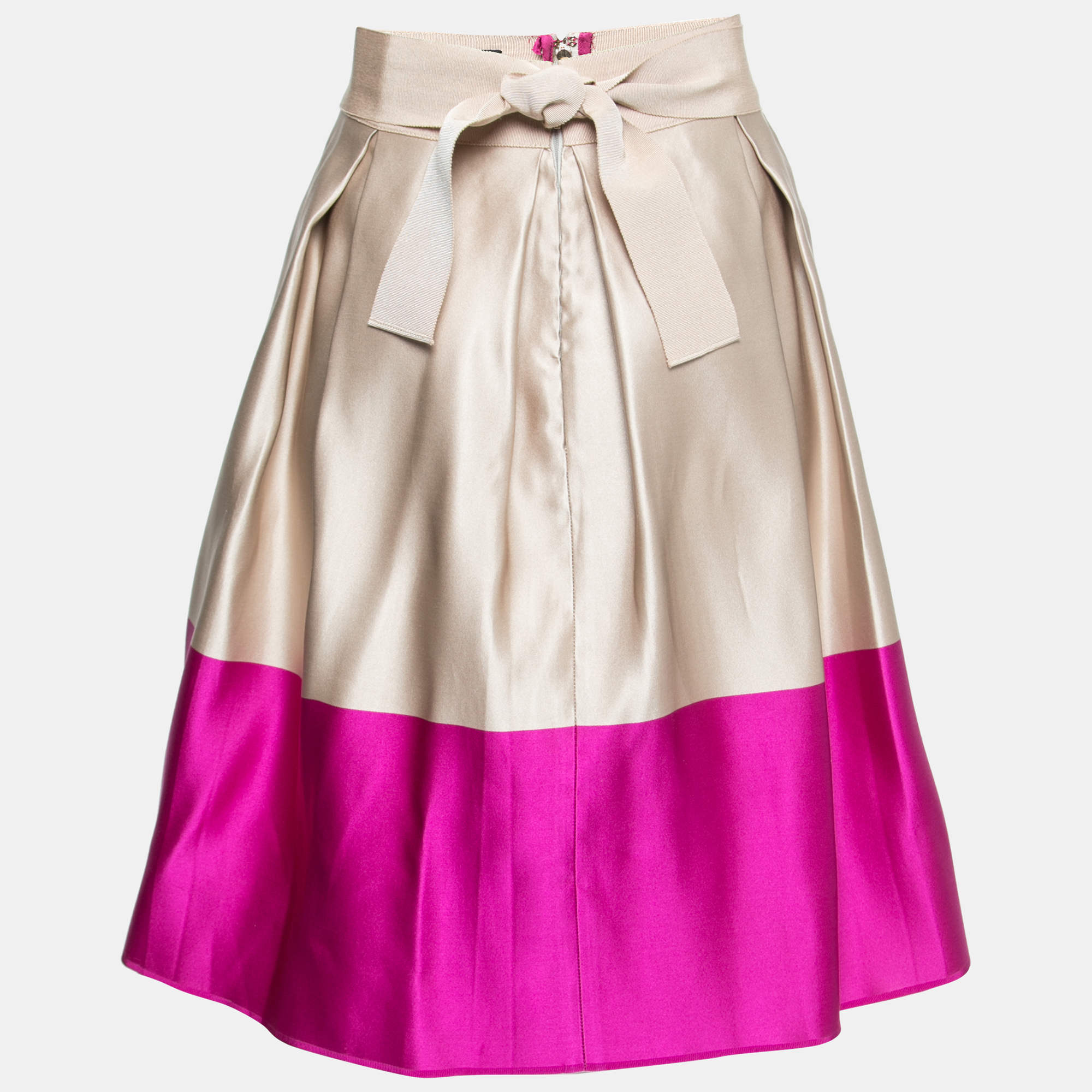 

CH Carolina Herrera Gold & Pink Silk Satin Pleated Skirt