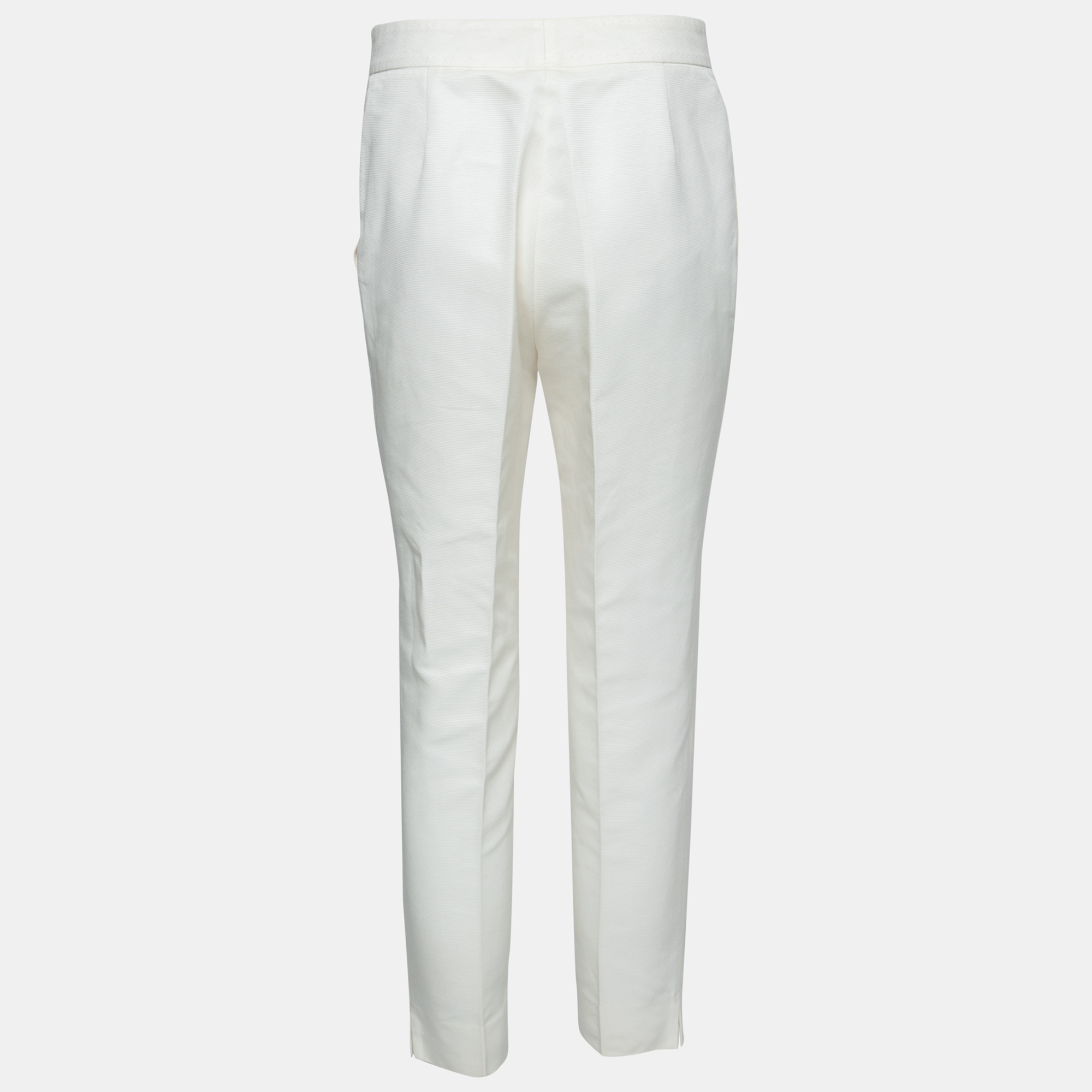 

CH Carolina Herrera Off White Textured Cotton Cropped Pants