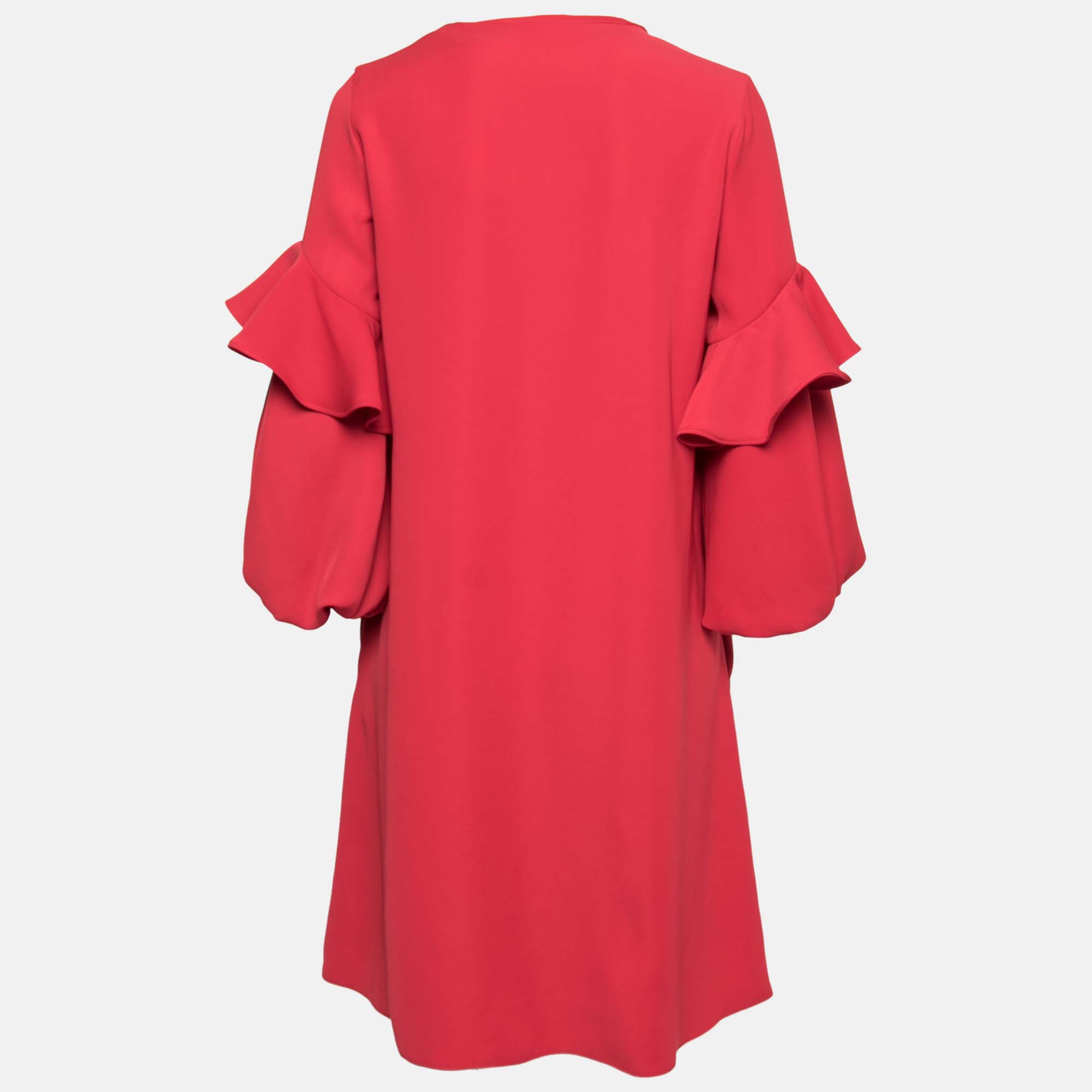 

CH Carolina Herrera Red Crepe Ruffle Bishop Sleeve Dress