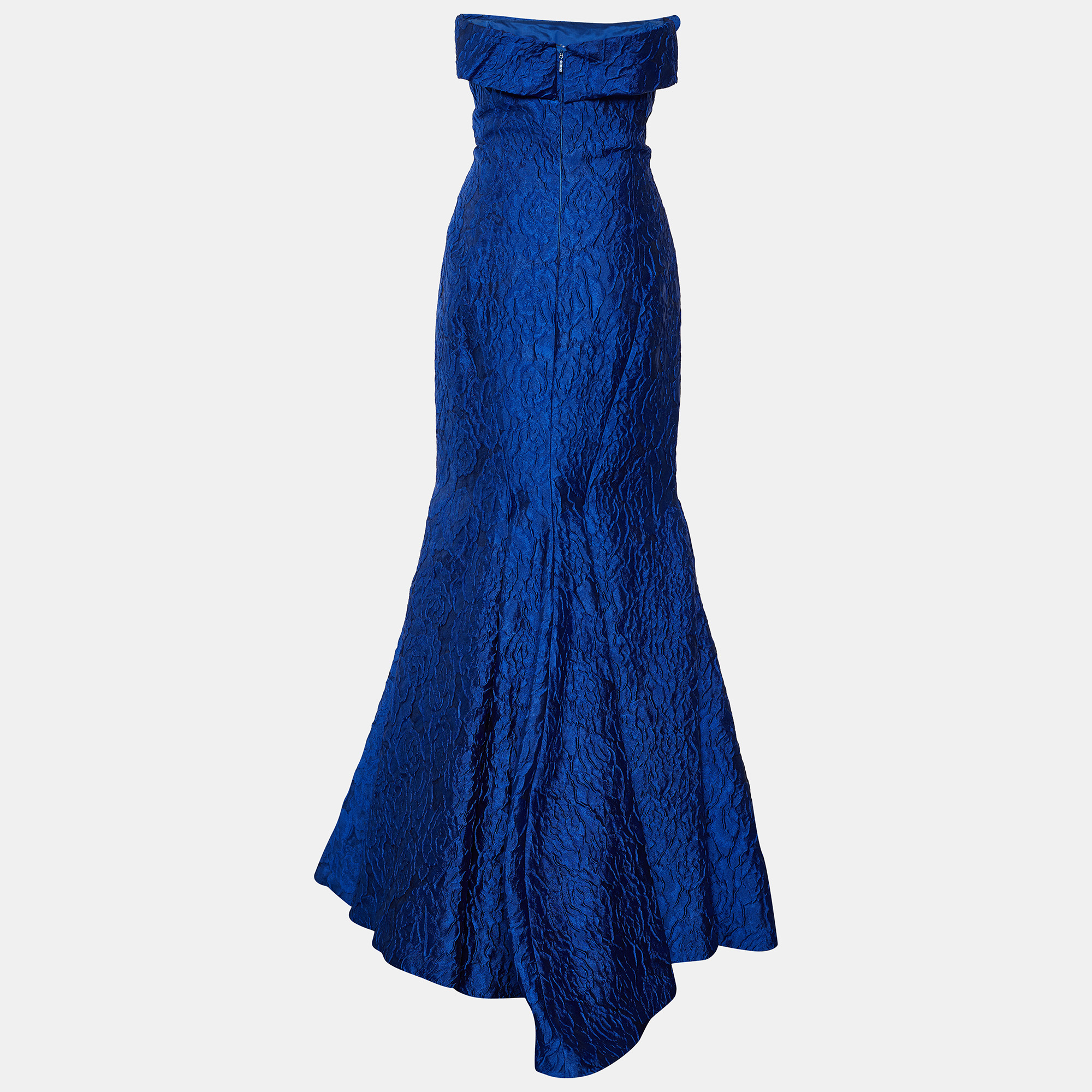 

CH Carolina Herrera Blue Jacquard Strapless Flared Gown