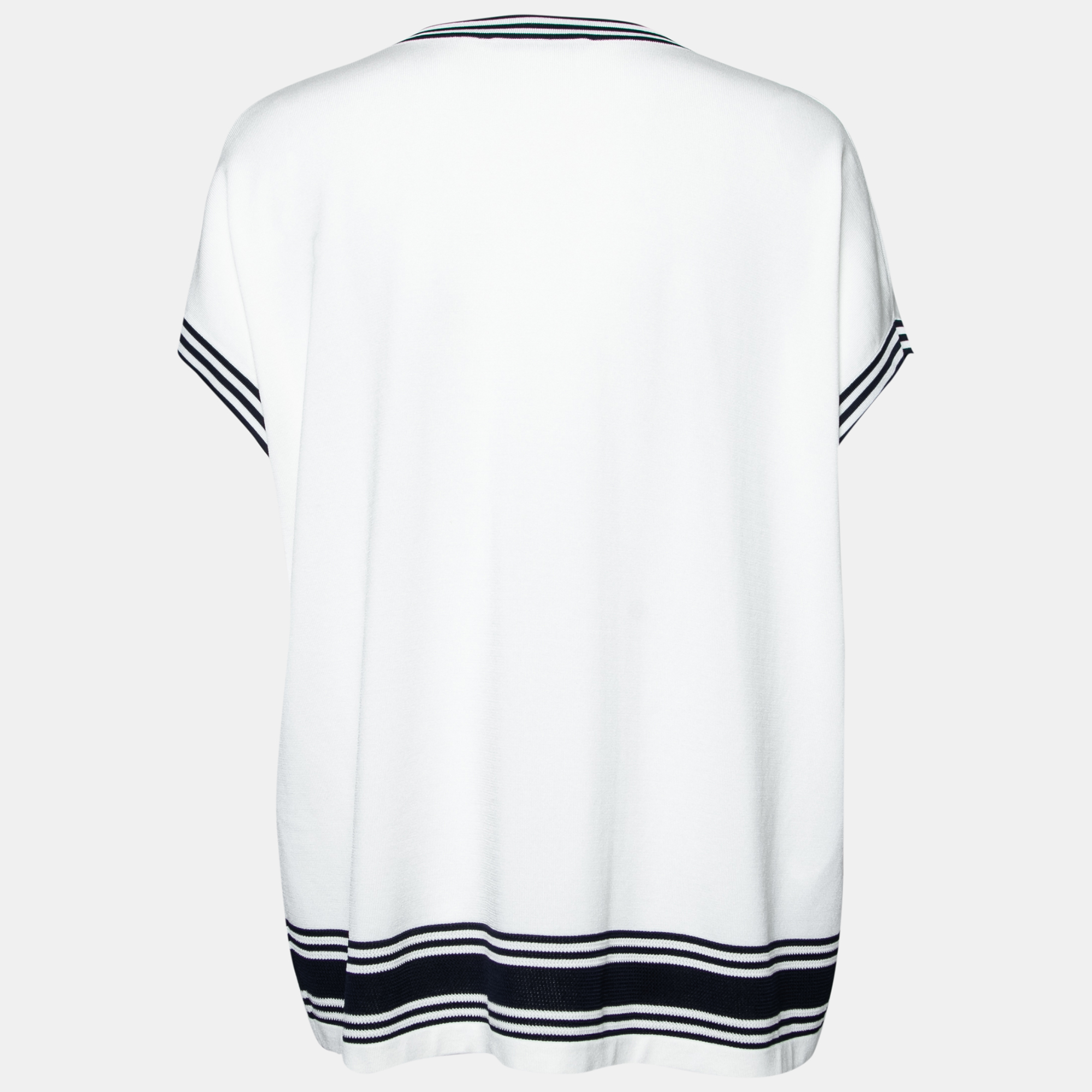 

CH Carolina Herrera White Knit Pocket Detailed V-Neck Oversized Top