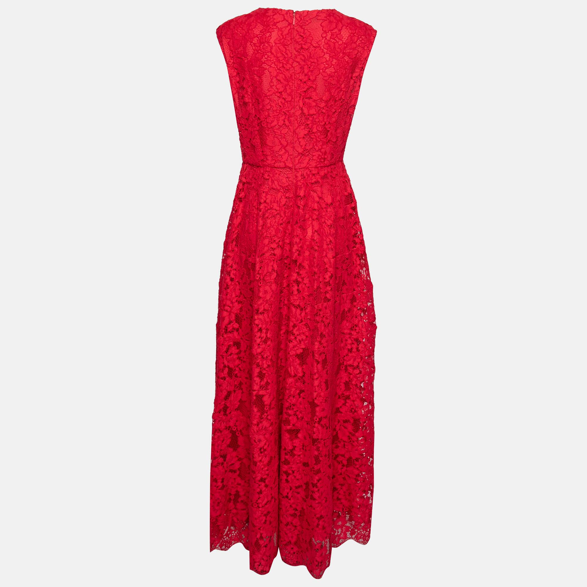 

CH Carolina Herrera Red Floral Lace Sleeveless Maxi Dress