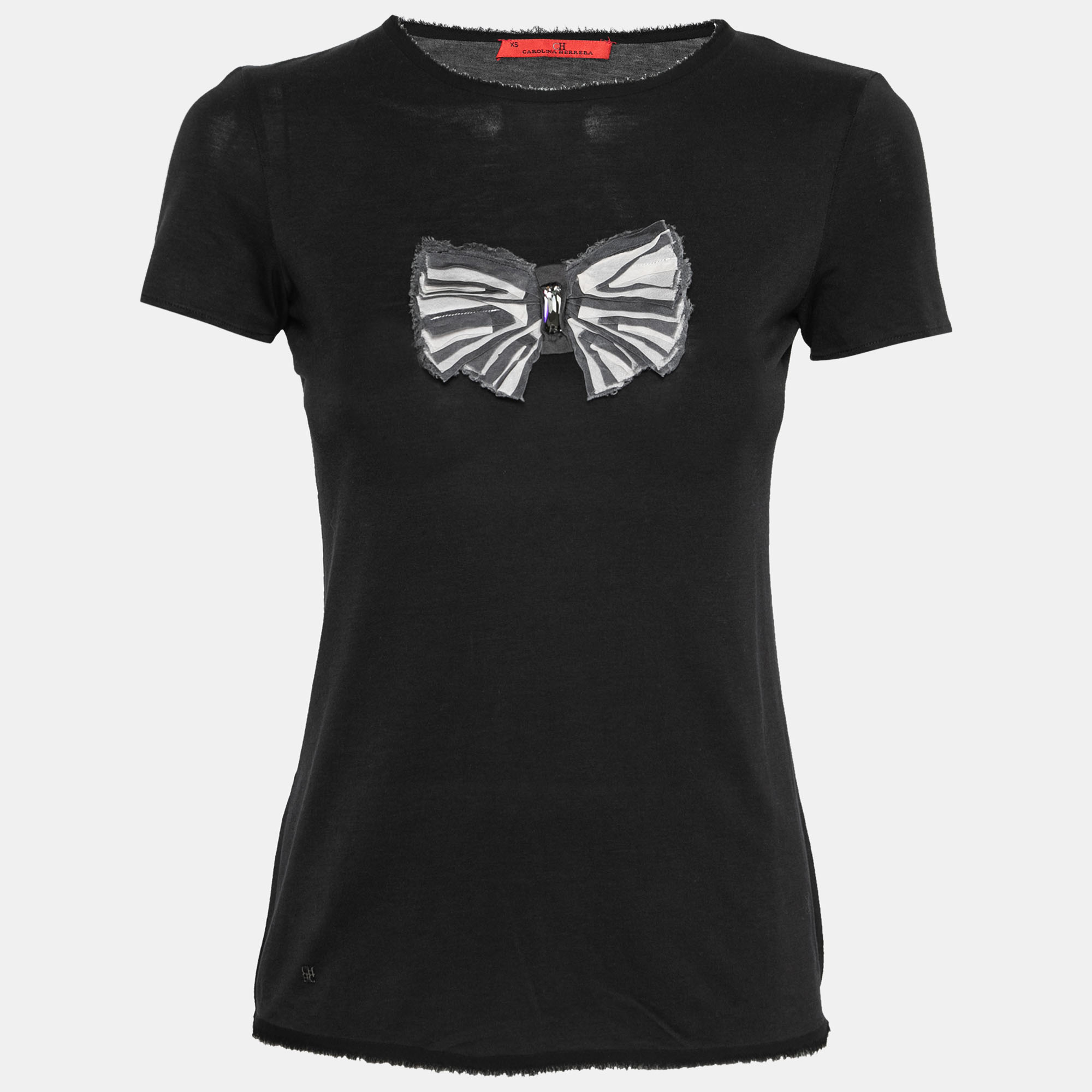 

CH Carolina Herrera Black Cotton Bow Applique T-Shirt XS