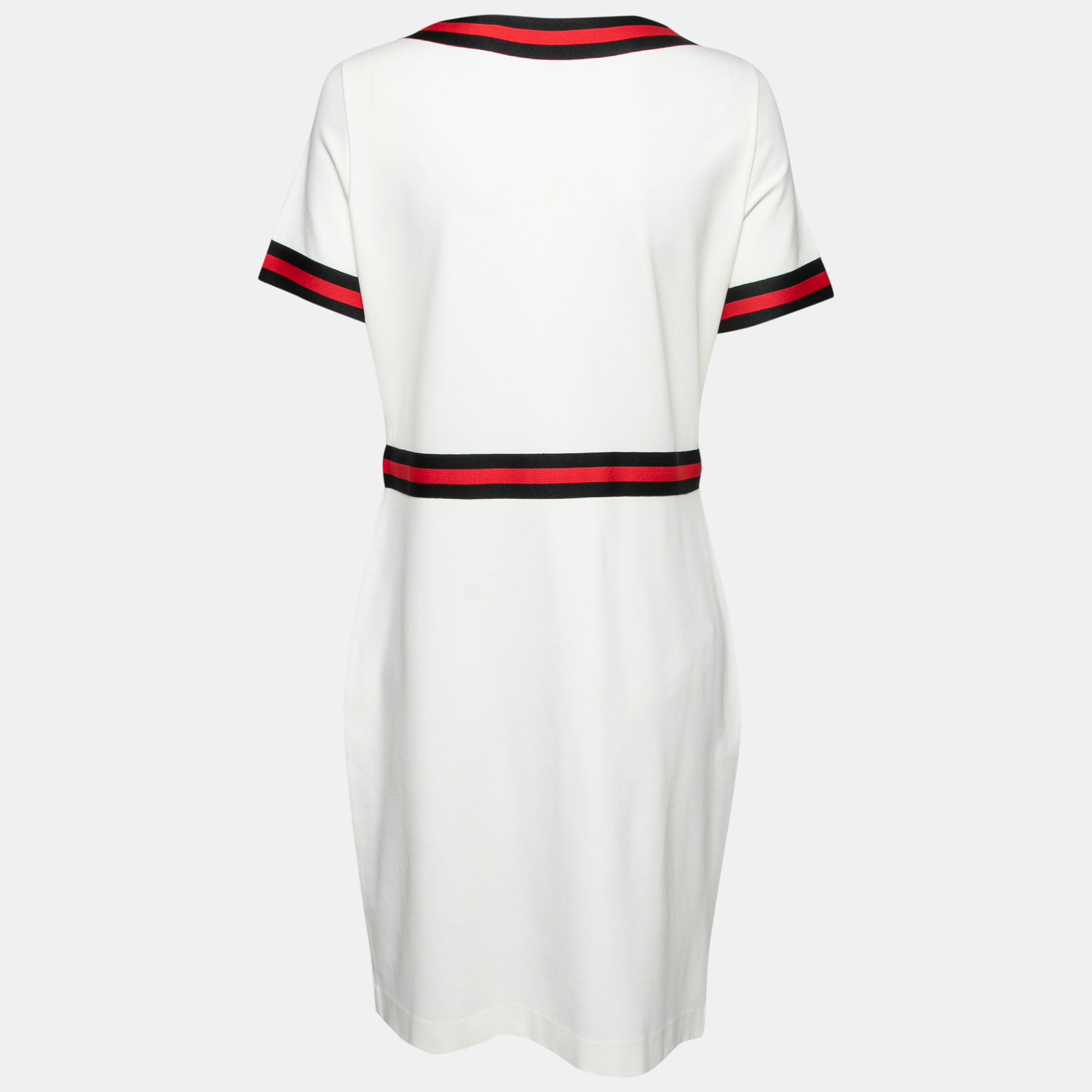 

CH Carolina Herrera White Knit Stripe Trim Detail Dress