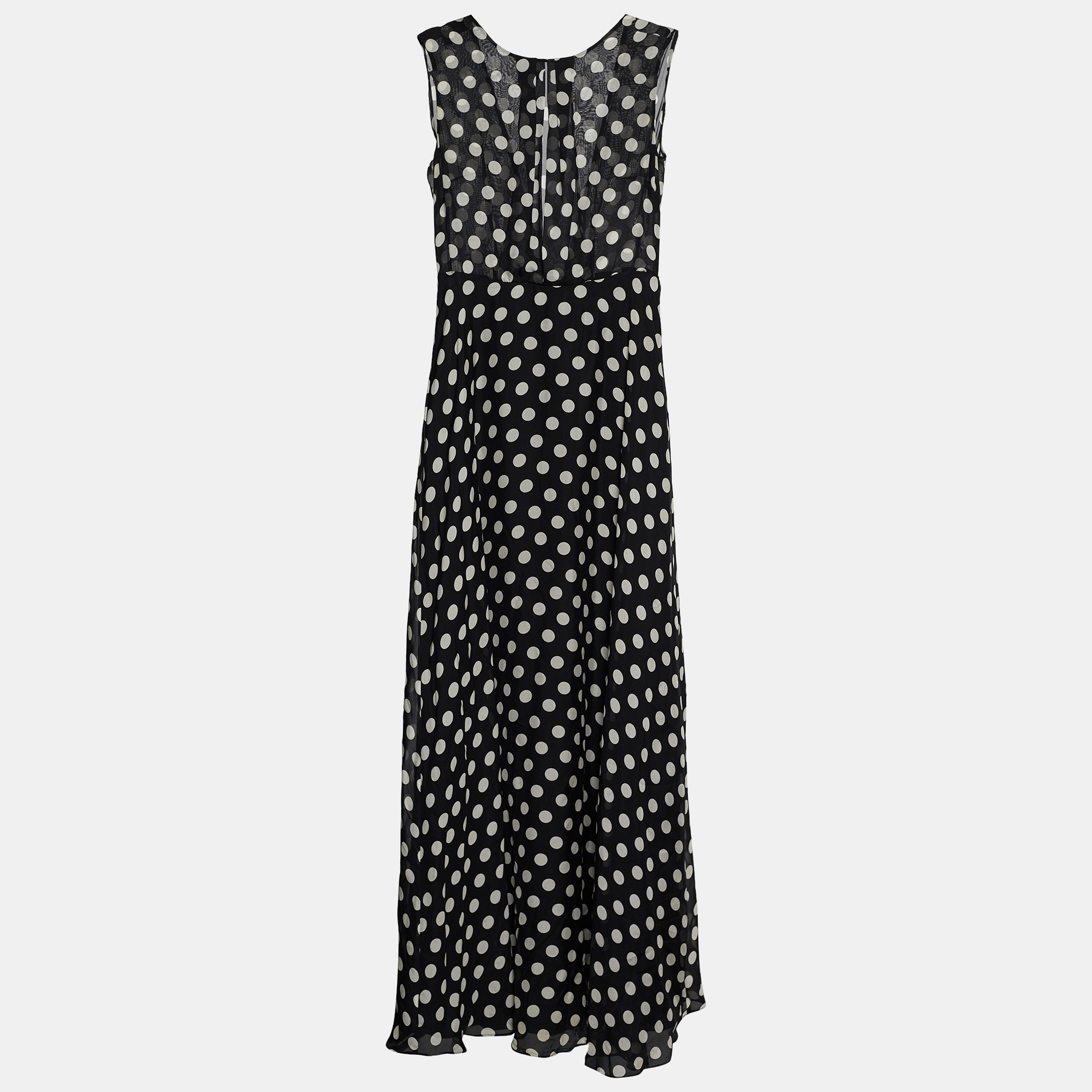 

CH Carolina Herrera Black Polka Dot Silk Sleeveless Maxi Dress