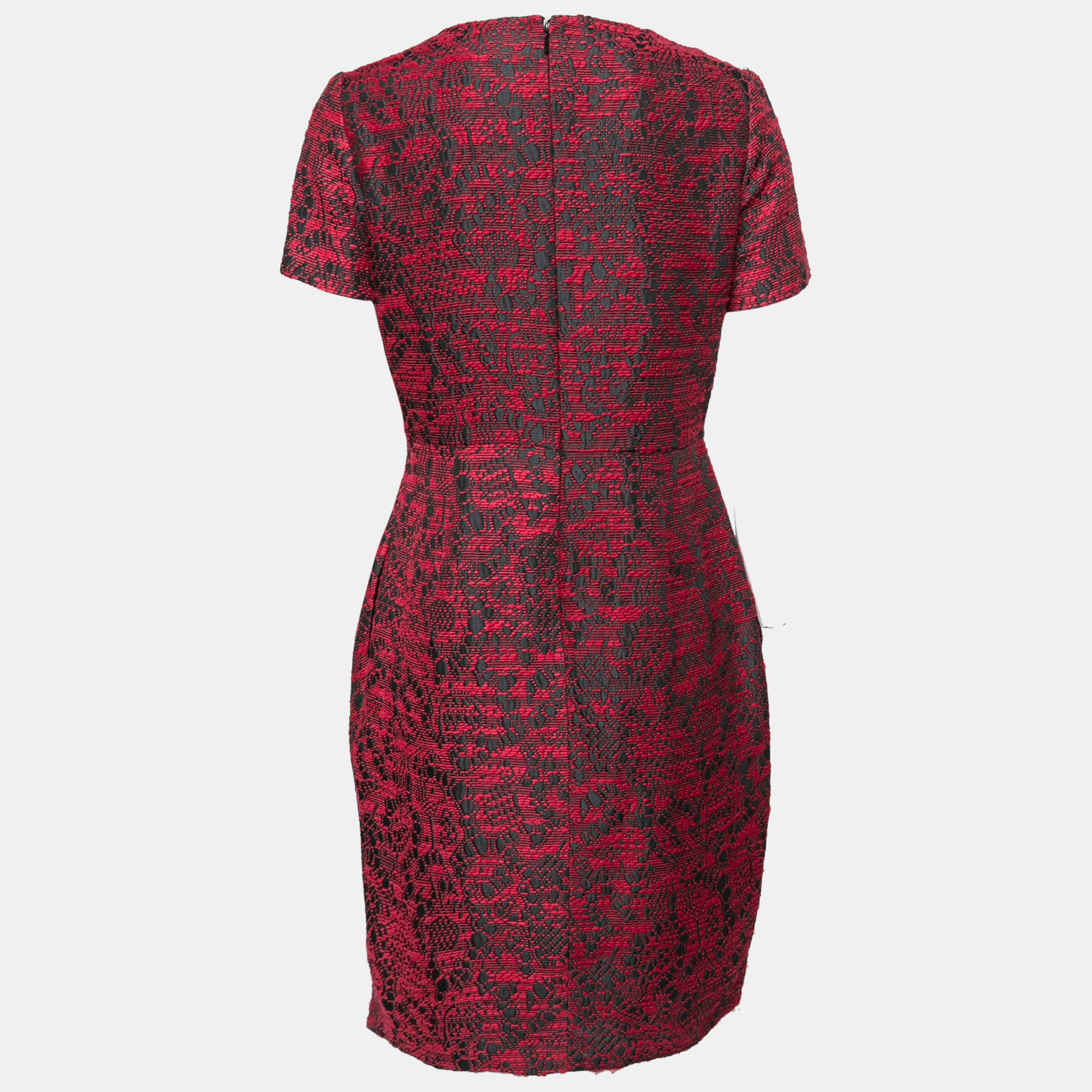 

CH Carolina Herrera Red & Black Textured Jacquard Dress