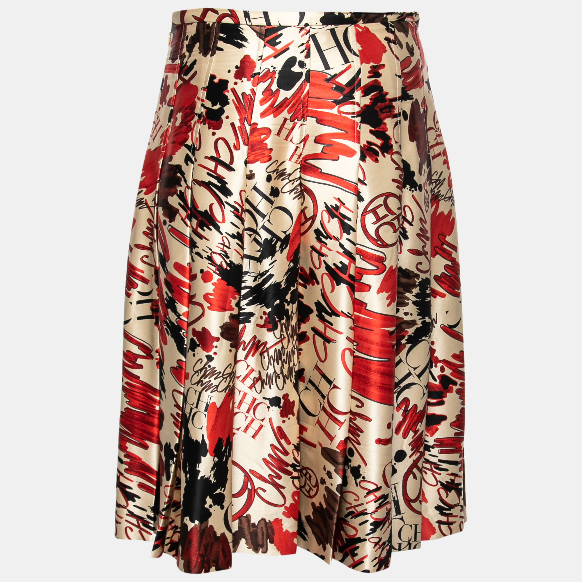 

CH Carolina Herrera Cream Printed Silk-Satin Pleated Skirt