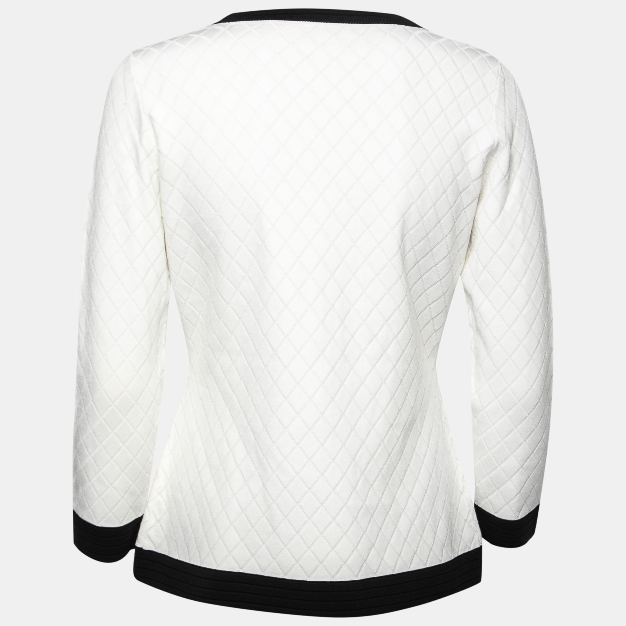 

CH Carolina Herrera White Patterned Knit Contrast Trimmed Cardigan