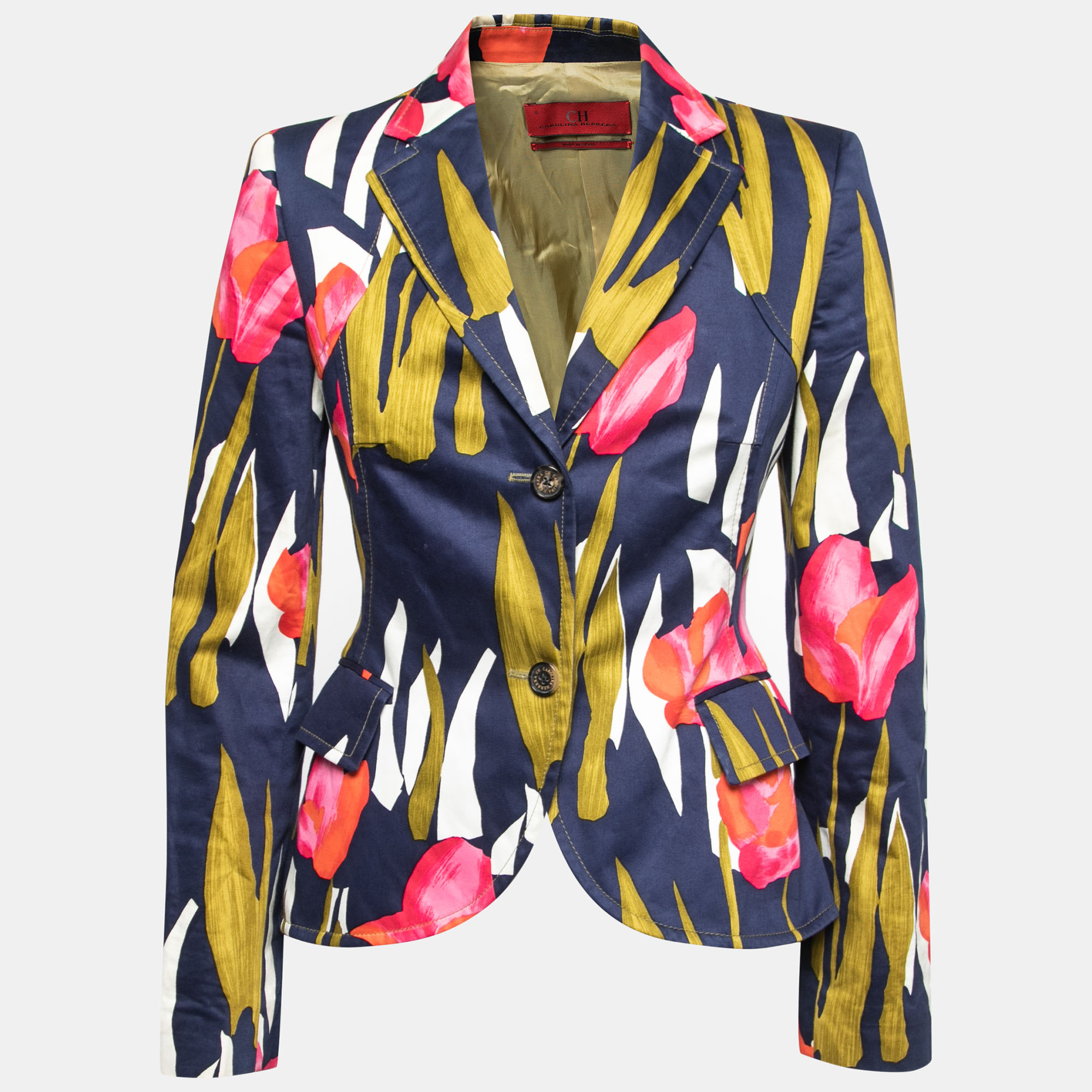 Pre Owned CH Carolina Herrera Blue Floral Printed Cotton Blazer M