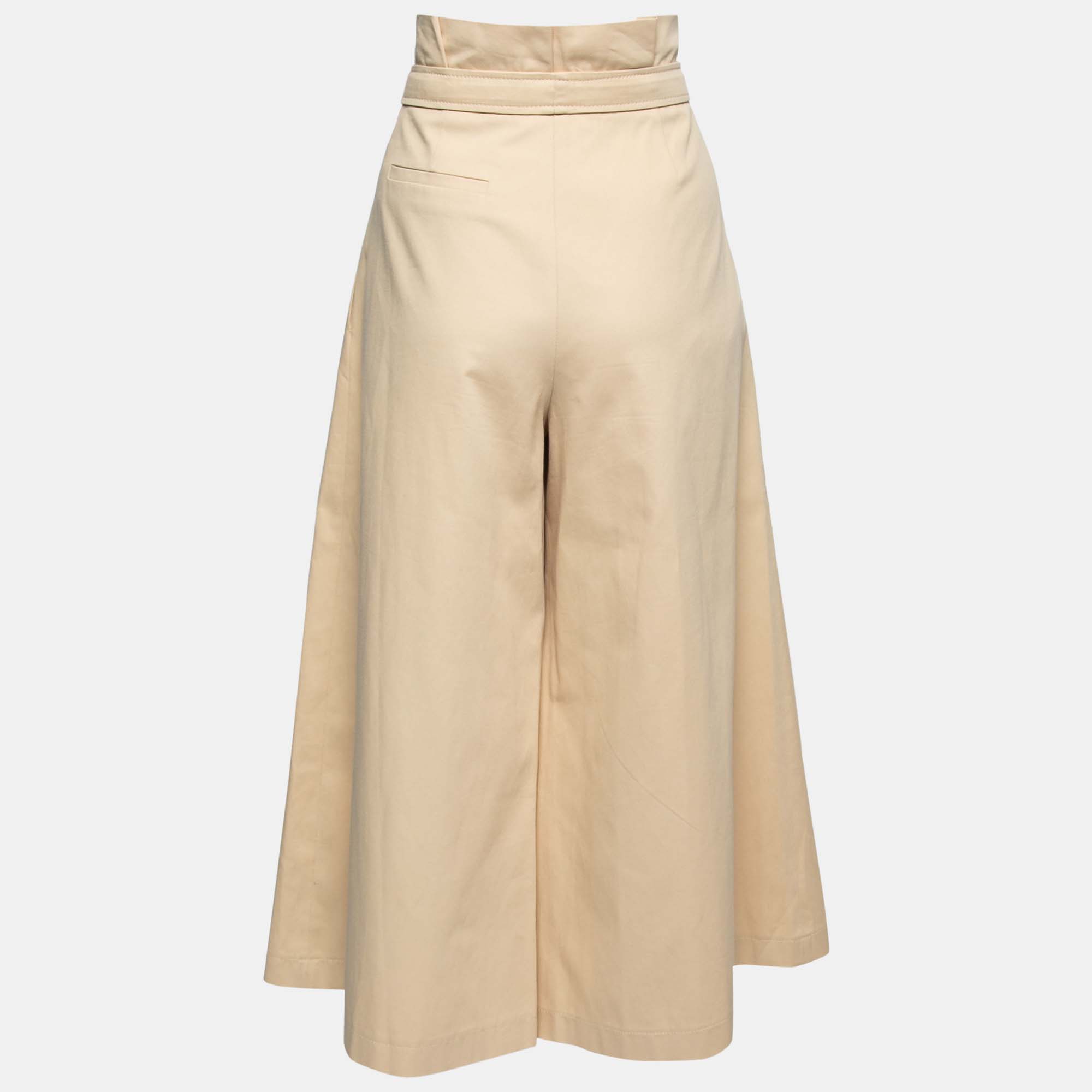 

CH Carolina Herrera Beige Cotton Wide Leg Belted Trousers