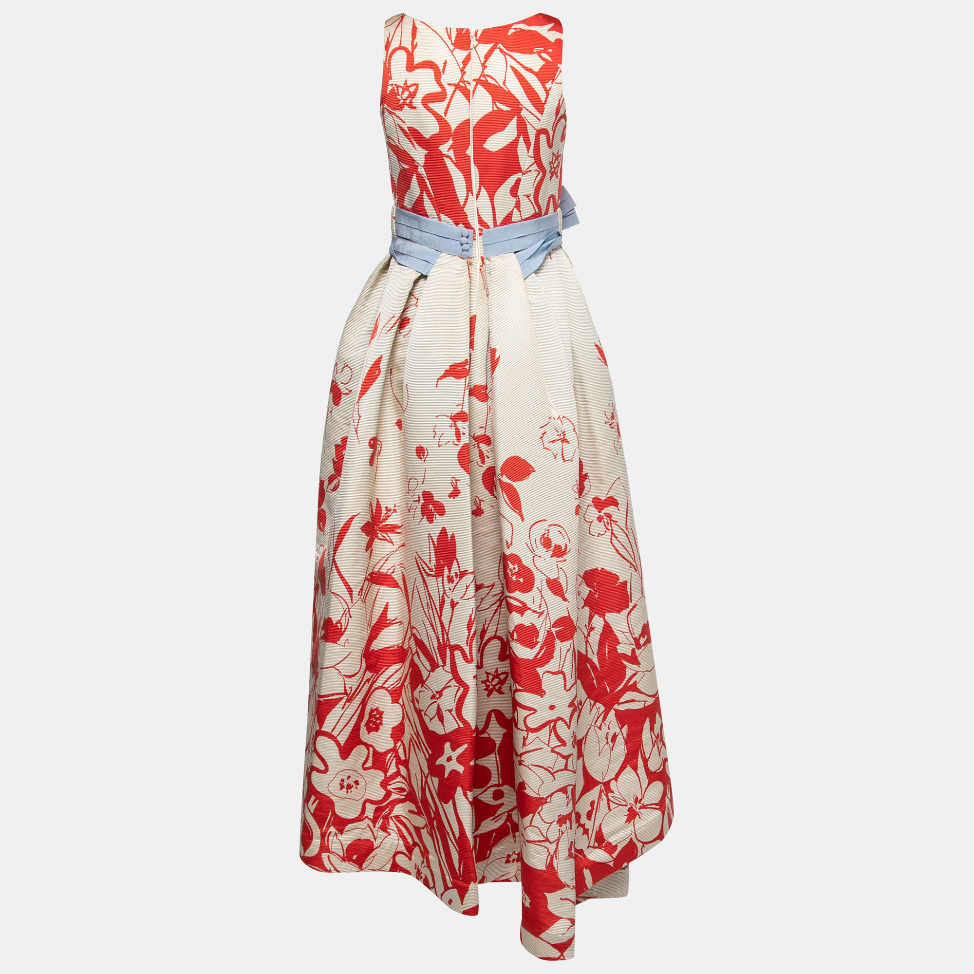 

CH Carolina Herrera Ivory & Red Floral Print Silk Sleeveless Gown