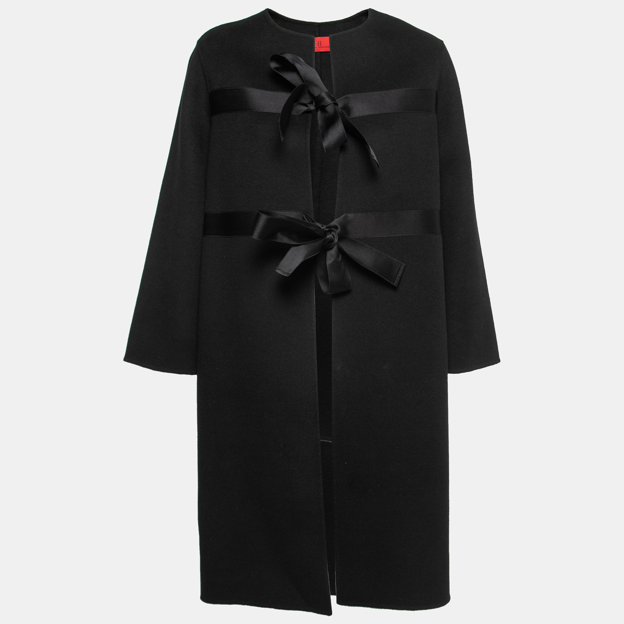 Pre Owned CH Carolina Herrera Black Wool Tie Detail Coat S