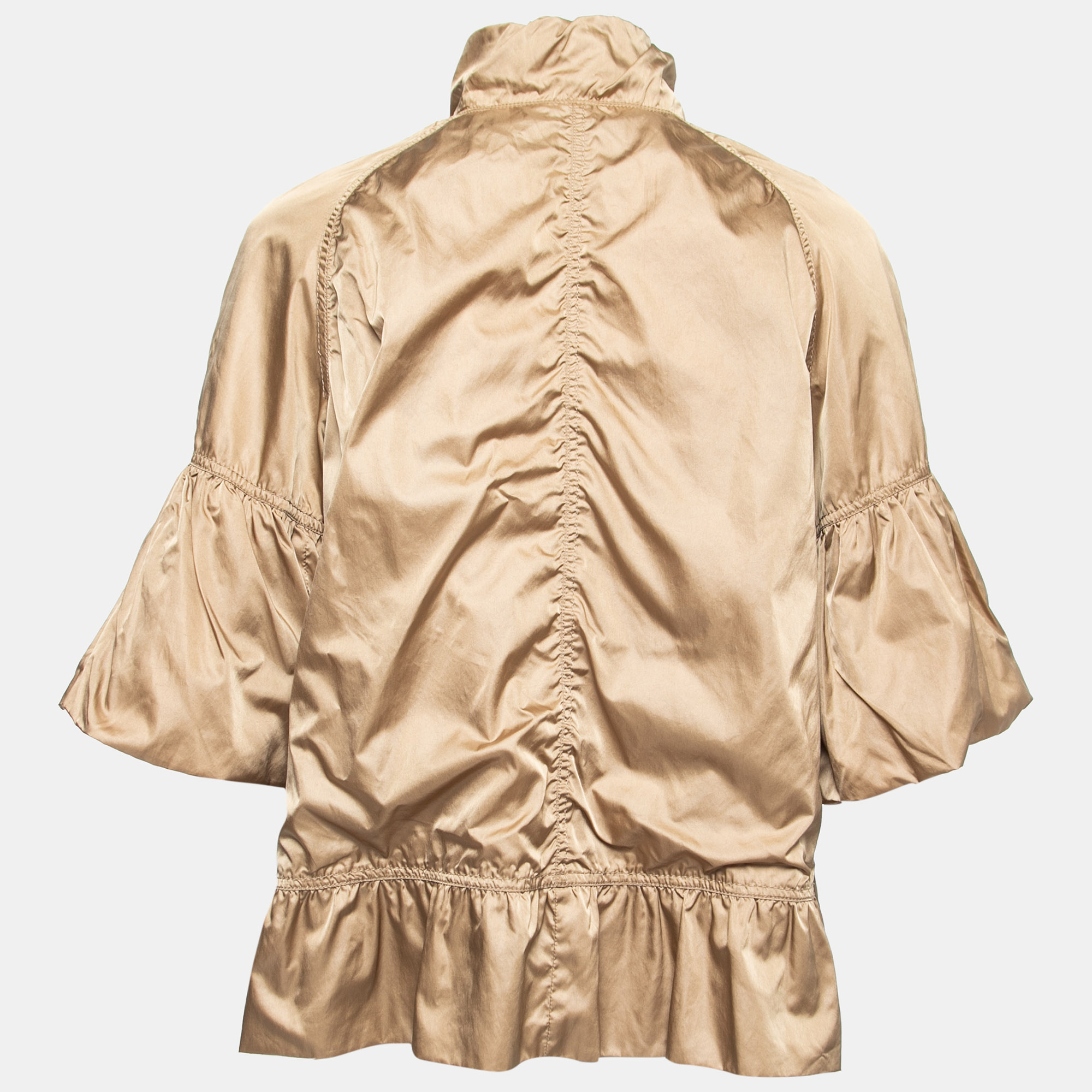 

CH Carolina Herrera Gold Synthetic Cropped-Sleeve Zip Front Jacket