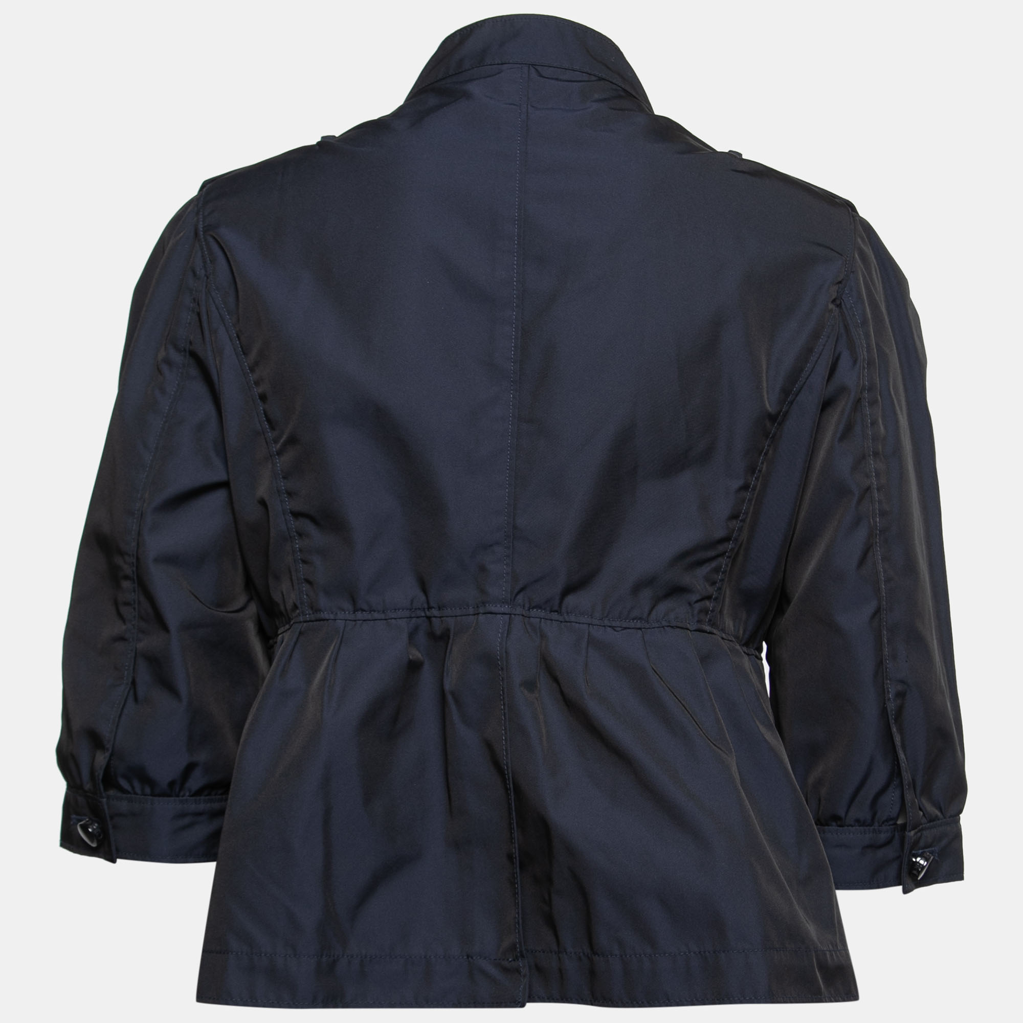 

CH Carolina Herrera Navy Blue Synthetic Cropped-Sleeve Peplum Jacket