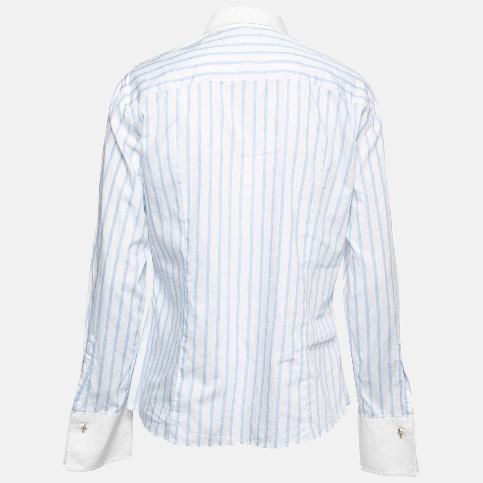 

CH Carolina Herrera Light Blue Striped Cotton Cuff Link Detail Shirt