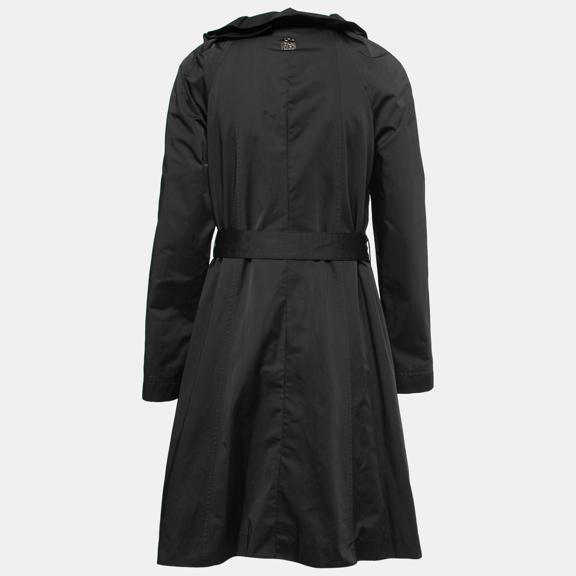 

CH Carolina Herrera Black Cotton Ruffle Trimmed Belted Coat