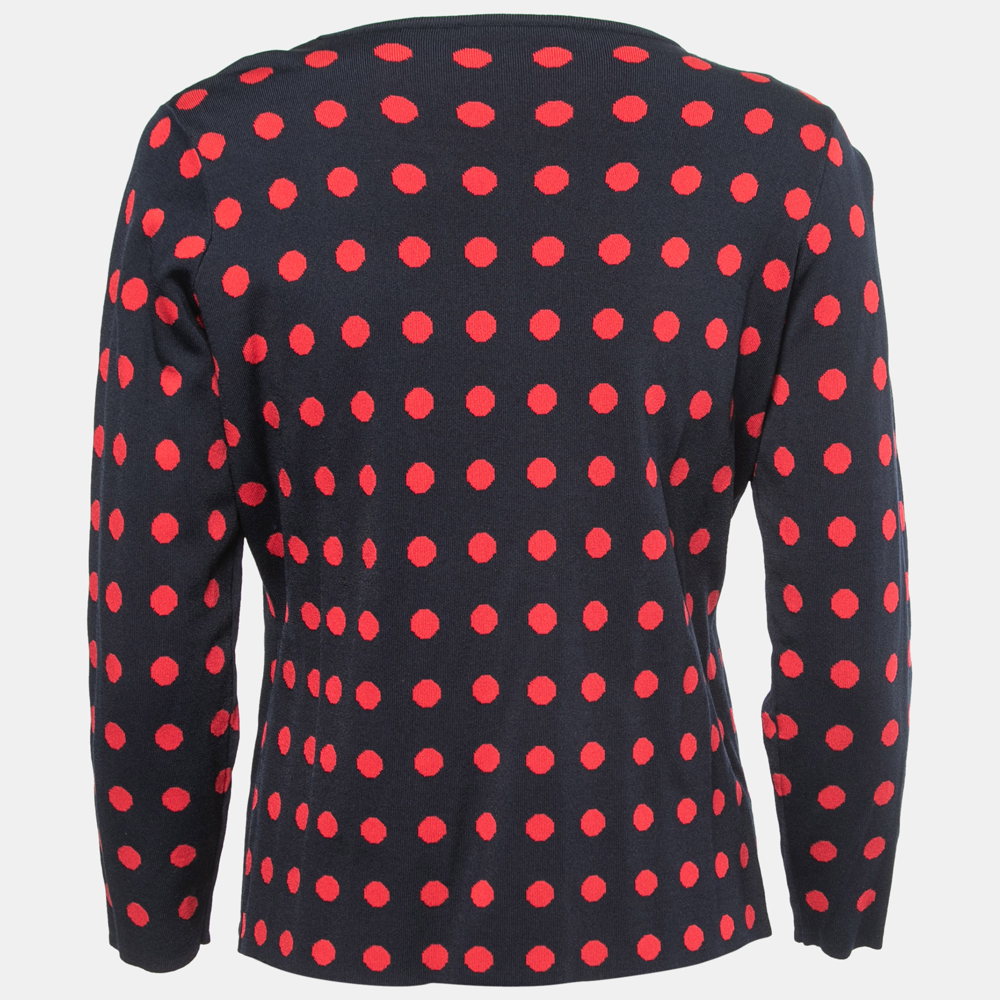 

CH Carolina Herrera Navy Blue & Red Polka Dot Knit Cardigan