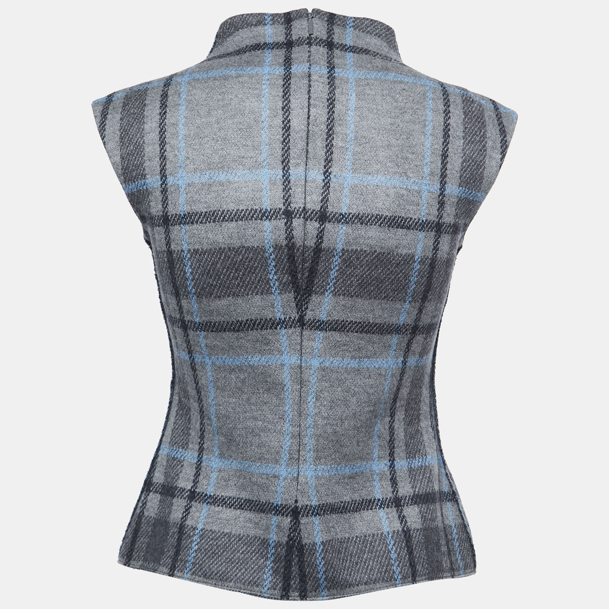 

CH Carolina Herrera Grey Checked Patterned Wool Sleeveless Top