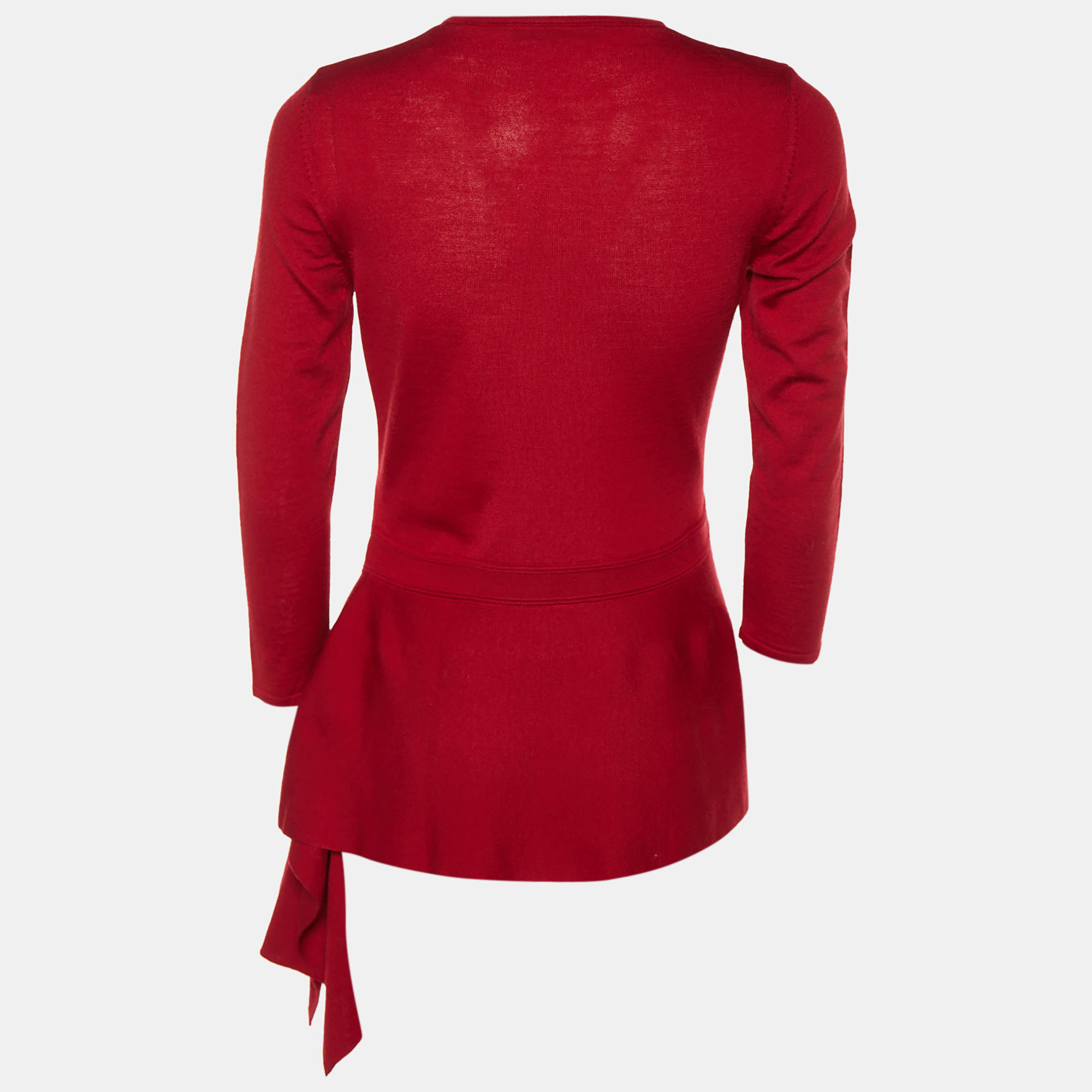 

CH Carolina Herrera Red Wool Knit Asymmetrical Hem Top