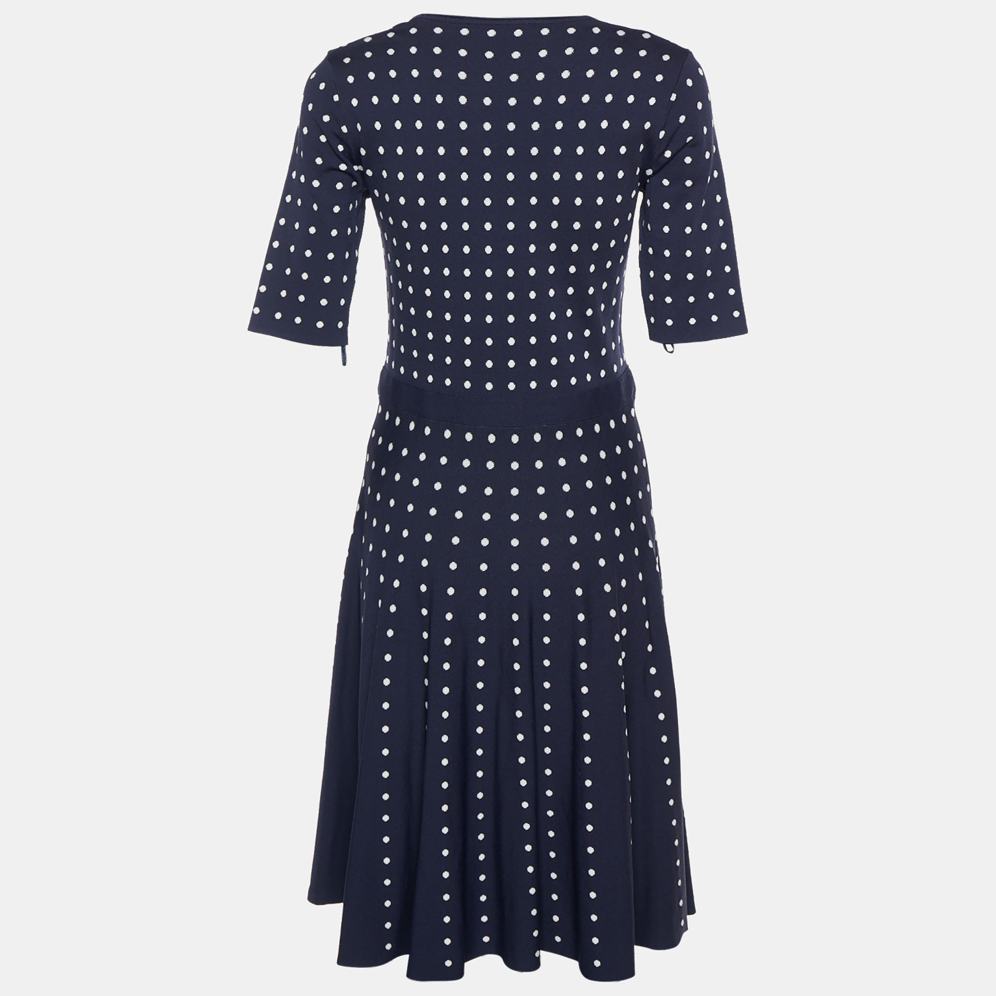 

CH Carolina Herrera Navy Blue Polka Dot Jacquard Knit Midi Dress