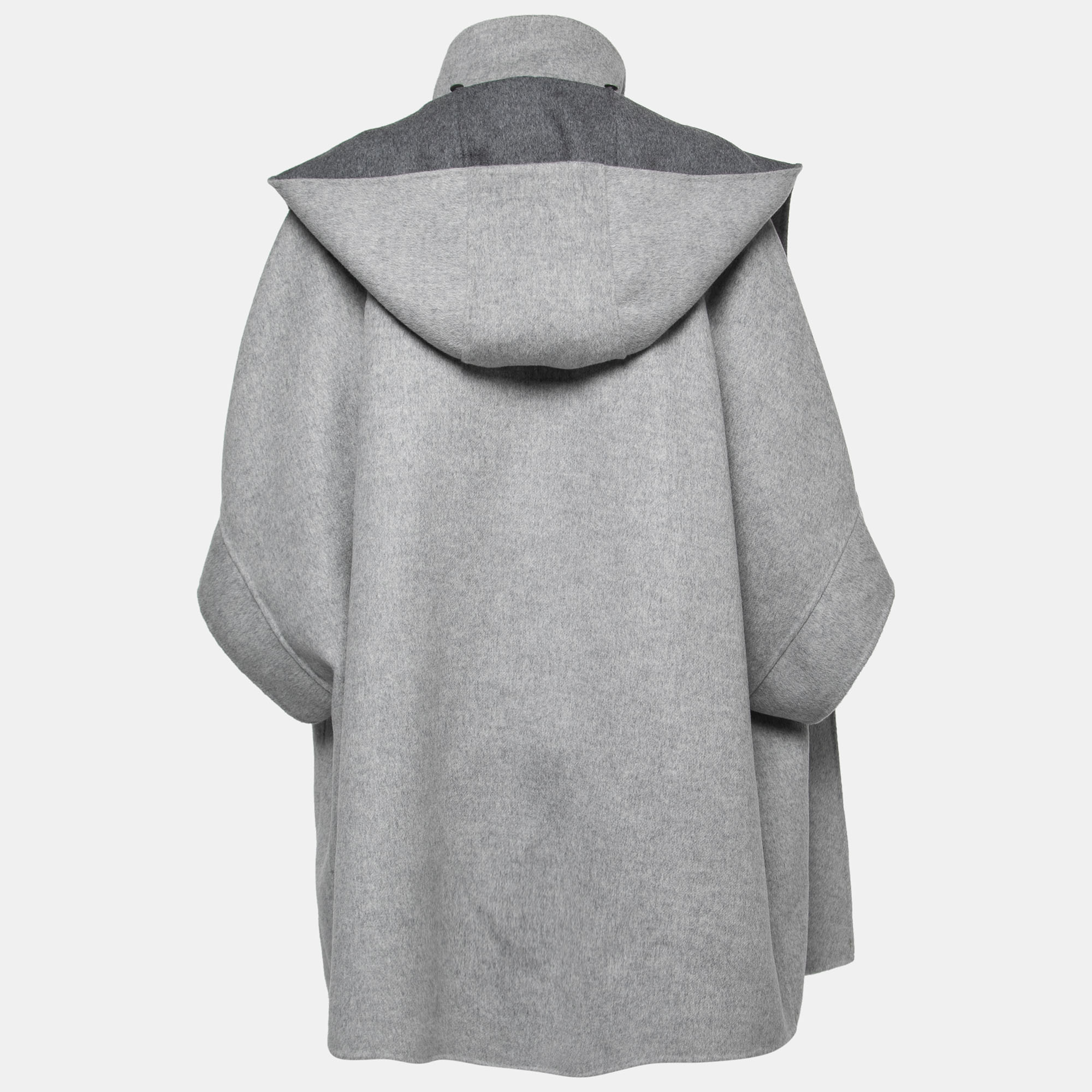 

CH Carolina Herrera Grey Wool Reversible Detachable-Hood Cape