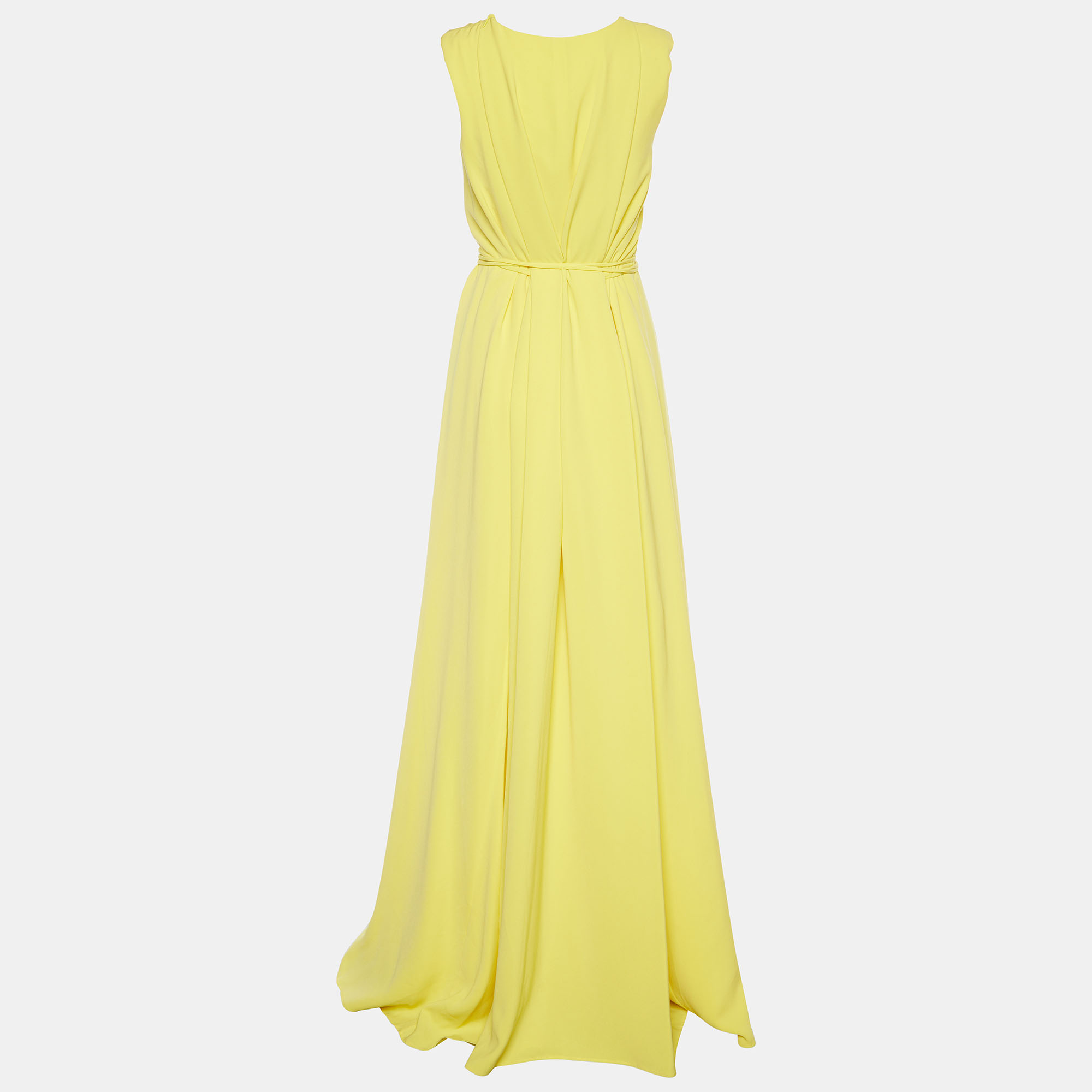 

CH Carolina Herrera Yellow Crepe Sleeveless Belted Maxi Dress