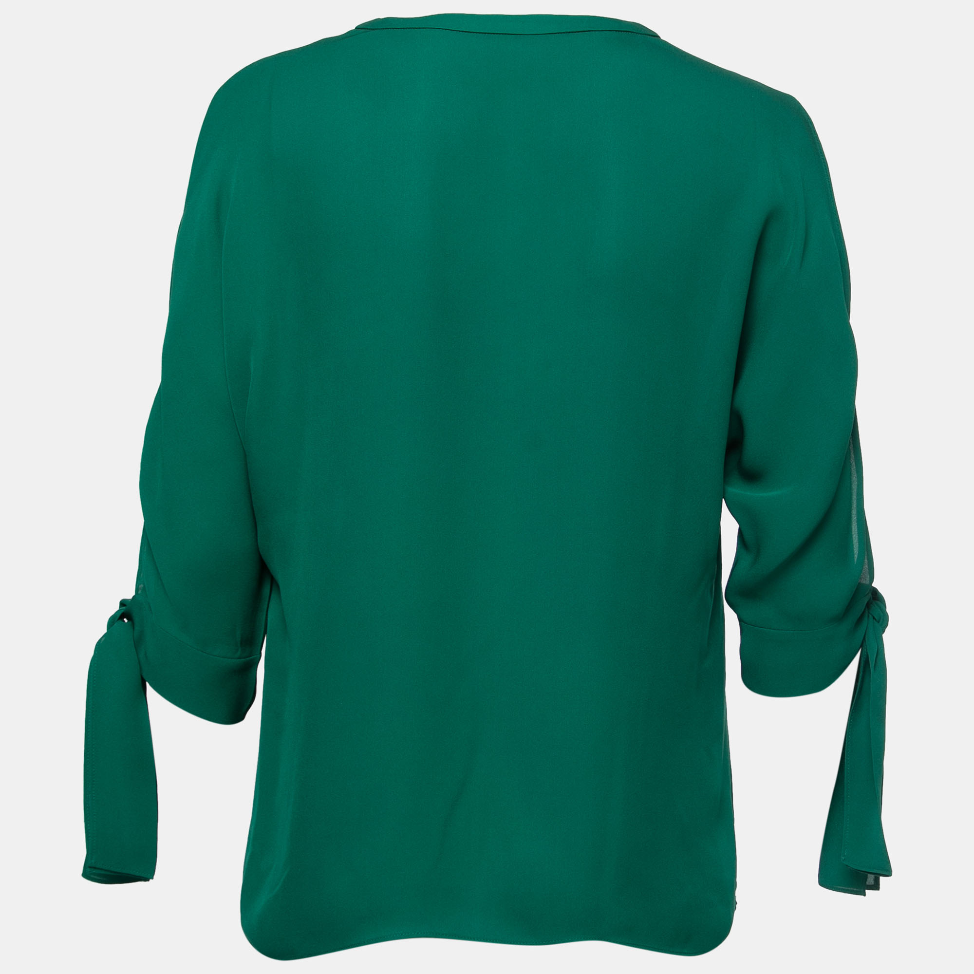 

CH Carolina Herrera Green Silk V-Neck Blouse